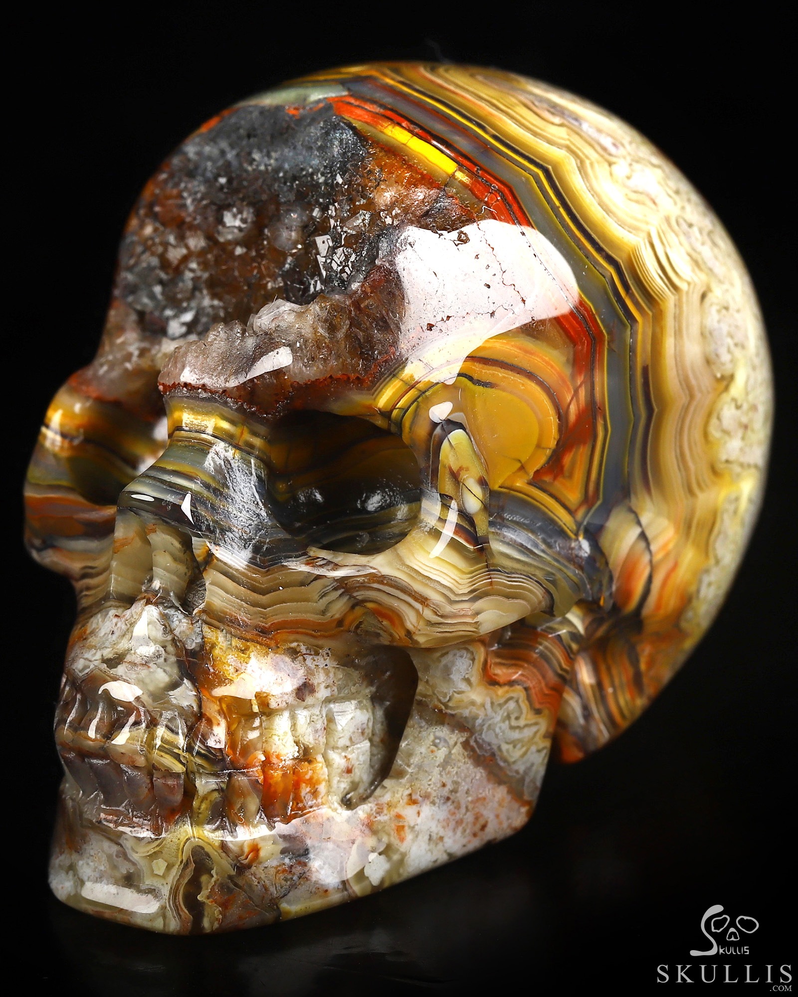 Gemstone 2.0" Red Crazy Lace Agate Geode Hand Carved Crystal Skull, Realistic, Crystal Healing Gemstone 2.0" Red Crazy Lace Agate Geode Hand Carved Crystal Skull, Realistic, Crystal Healing