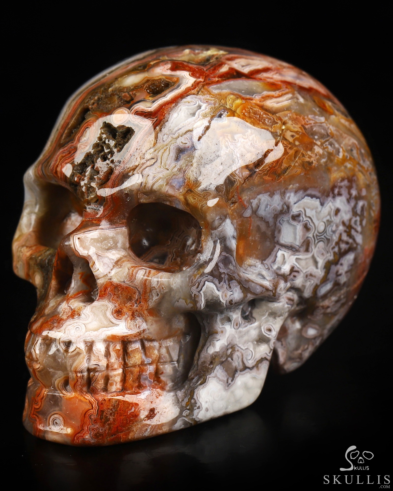 Gemstone 2.0" Red Crazy Lace Agate Hand Carved Crystal Skull, Realistic, Crystal Healing Gemstone 2.0" Red Crazy Lace Agate Hand Carved Crystal Skull, Realistic, Crystal Healing