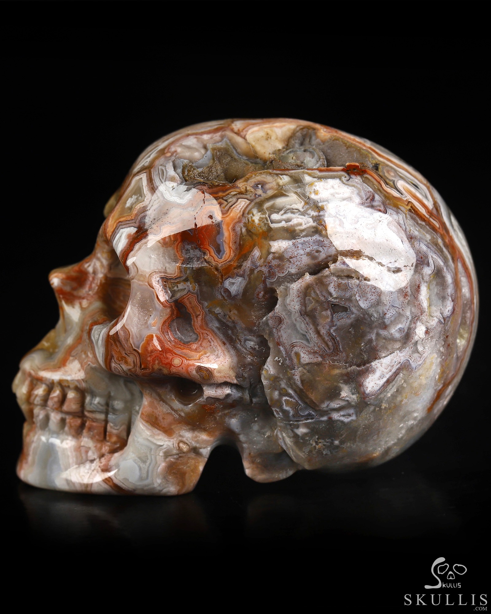 Gemstone 2.0" Red Crazy Lace Agate Hand Carved Crystal Skull, Realistic, Crystal Healing Gemstone 2.0" Red Crazy Lace Agate Hand Carved Crystal Skull, Realistic, Crystal Healing