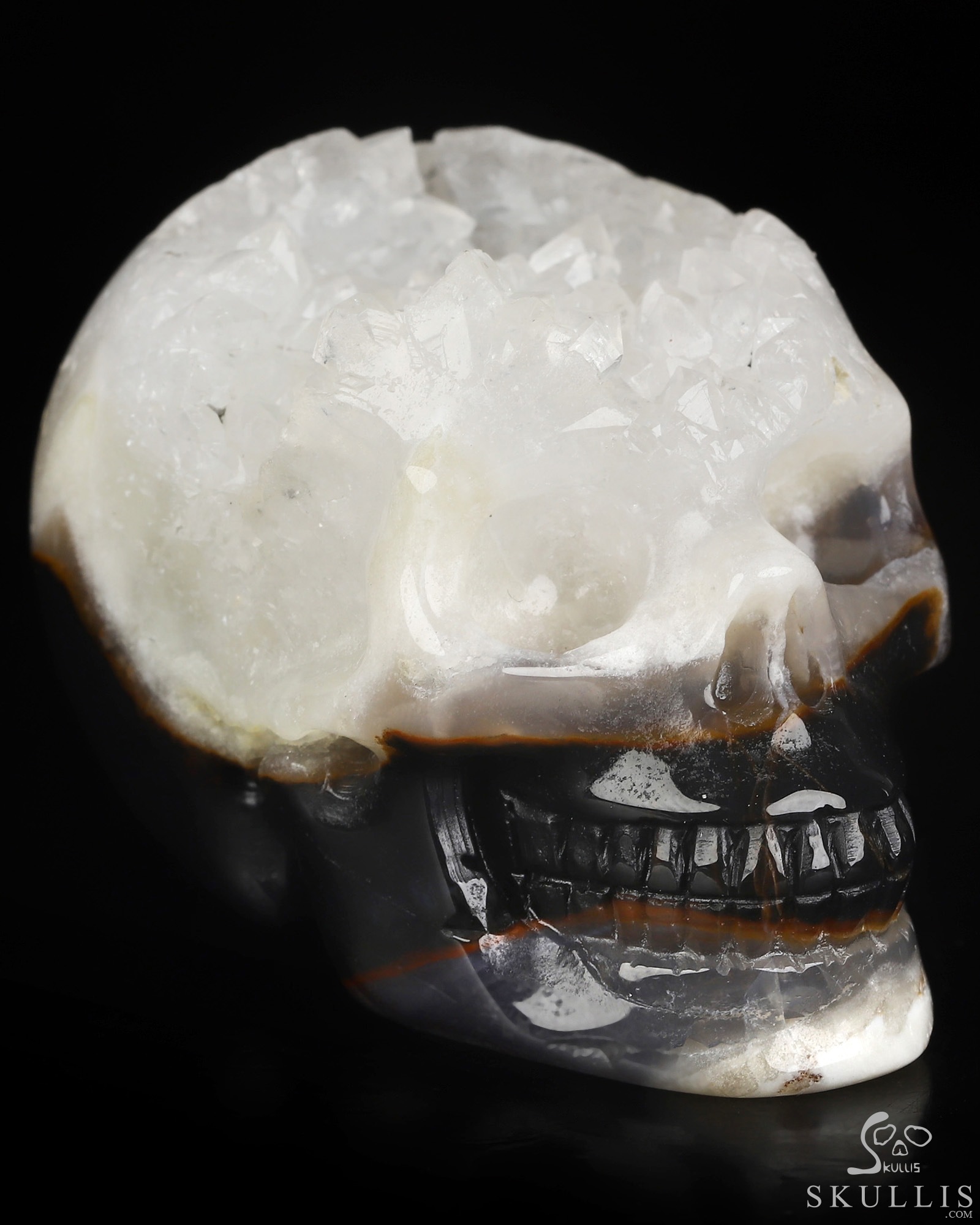 2.0" Black Zebra Agate Geode Hand Carved Crystal Skull, Realistic, Crystal Healing 2.0" Black Zebra Agate Geode Hand Carved Crystal Skull, Realistic, Crystal Healing