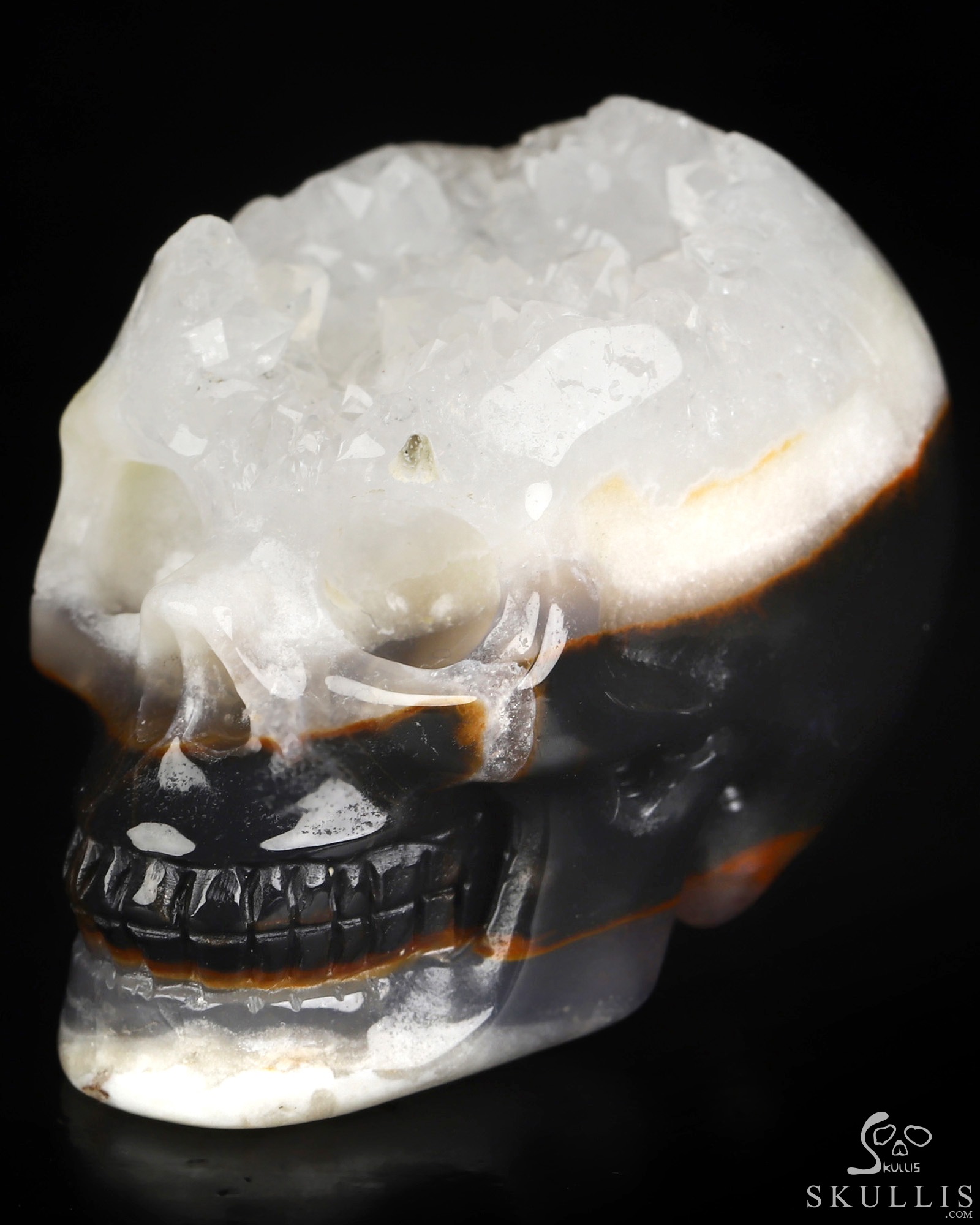 2.0" Black Zebra Agate Geode Hand Carved Crystal Skull, Realistic, Crystal Healing 2.0" Black Zebra Agate Geode Hand Carved Crystal Skull, Realistic, Crystal Healing