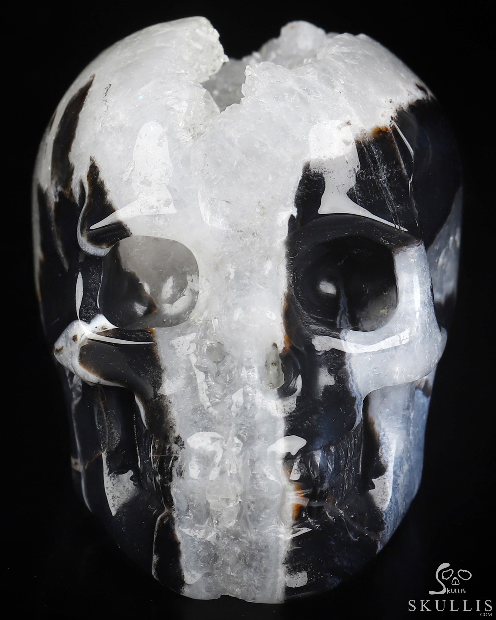 2.0" Black Zebra Agate Geode Hand Carved Crystal Skull, Realistic, Crystal Healing 2.0" Black Zebra Agate Geode Hand Carved Crystal Skull, Realistic, Crystal Healing