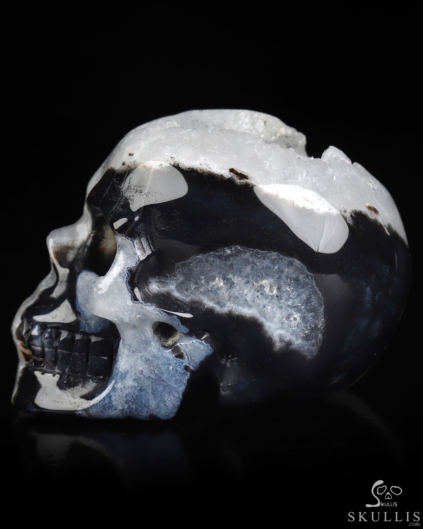 2.0" Black Zebra Agate Geode Hand Carved Crystal Skull, Realistic, Crystal Healing 2.0" Black Zebra Agate Geode Hand Carved Crystal Skull, Realistic, Crystal Healing