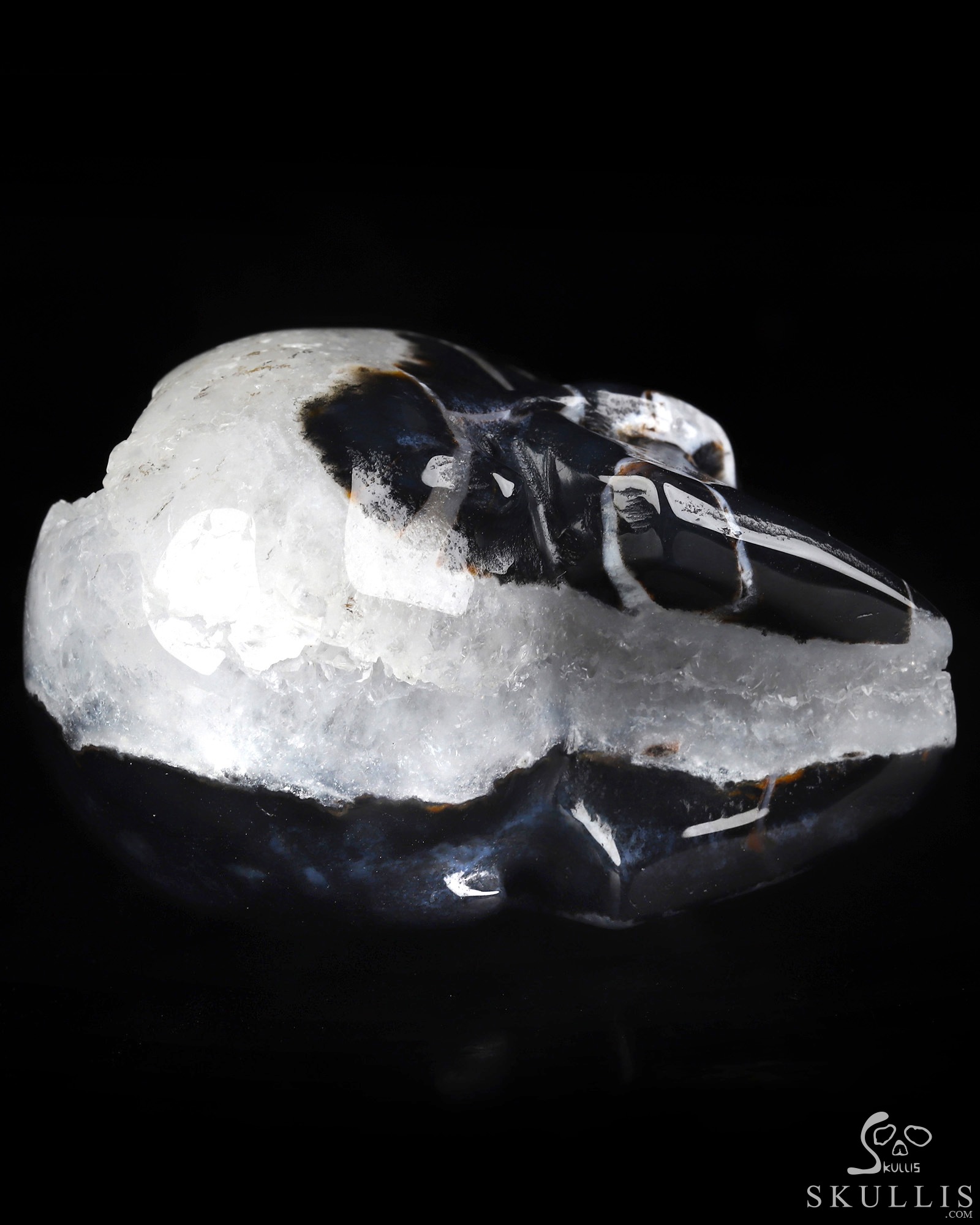 2.0" Black Zebra Agate Geode Hand Carved Crystal Skull, Realistic, Crystal Healing 2.0" Black Zebra Agate Geode Hand Carved Crystal Skull, Realistic, Crystal Healing