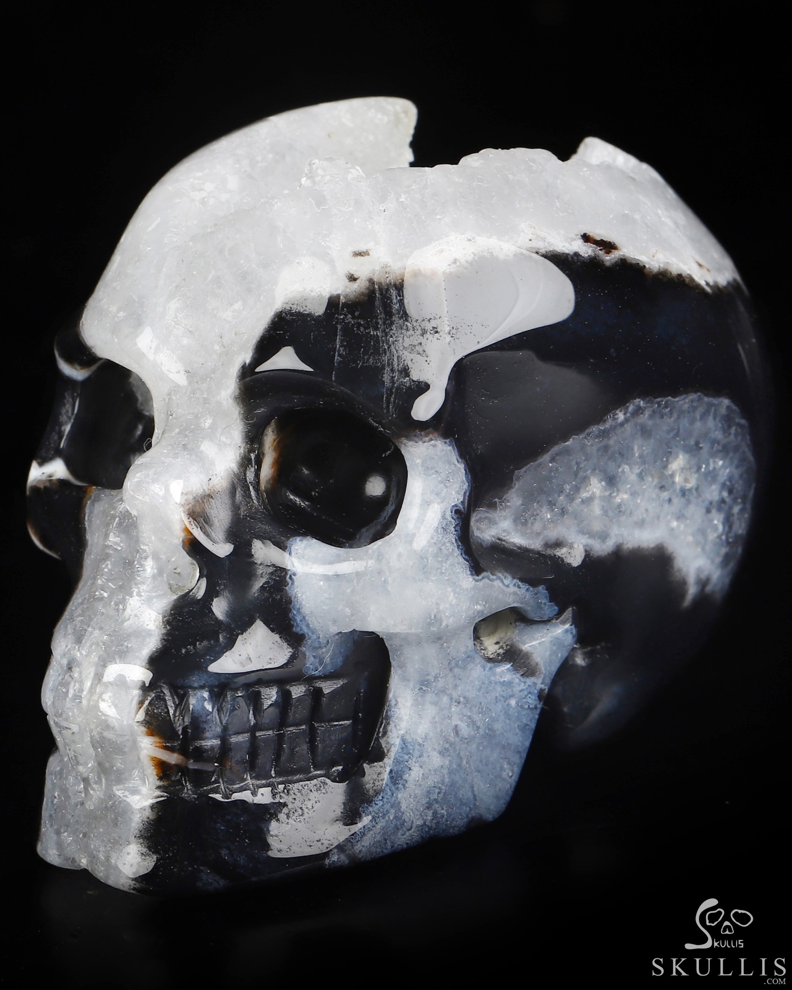 2.0" Black Zebra Agate Geode Hand Carved Crystal Skull, Realistic, Crystal Healing 2.0" Black Zebra Agate Geode Hand Carved Crystal Skull, Realistic, Crystal Healing