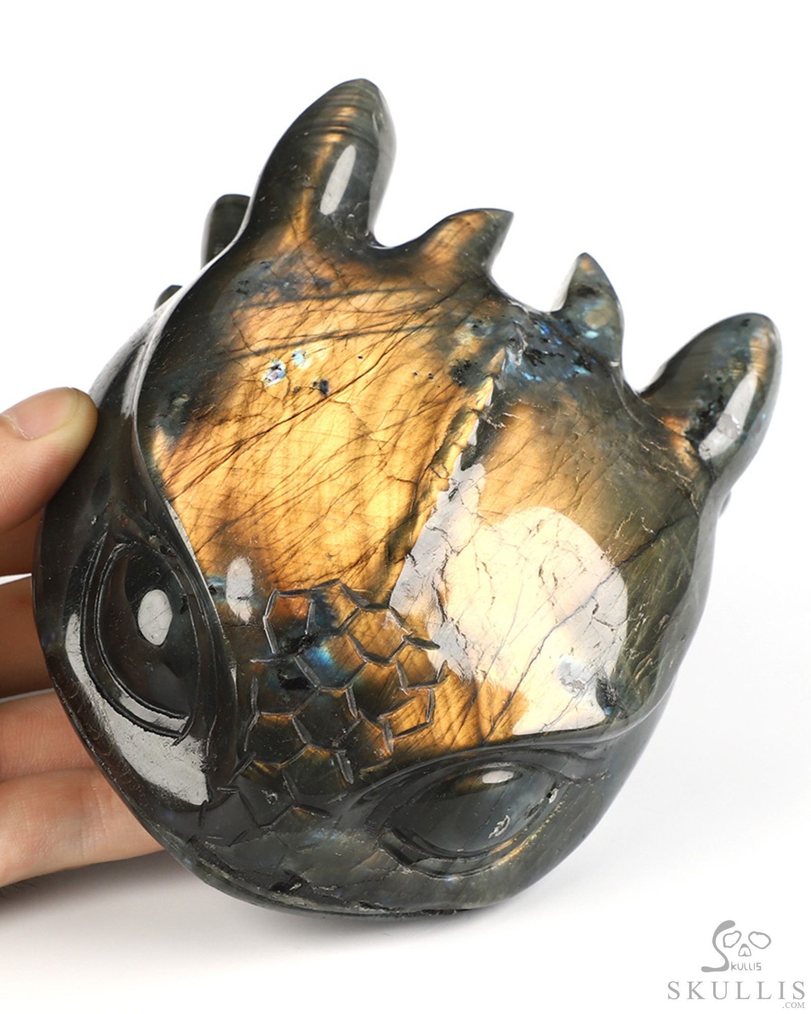 5.0" Flash Labradorite Hand Carved Crystal Toothless Dragon Head Fine Art Sculpture, Crystal Healing 5.0" Flash Labradorite Hand Carved Crystal Toothless Dragon Head Fine Art Sculpture, Crystal Healing