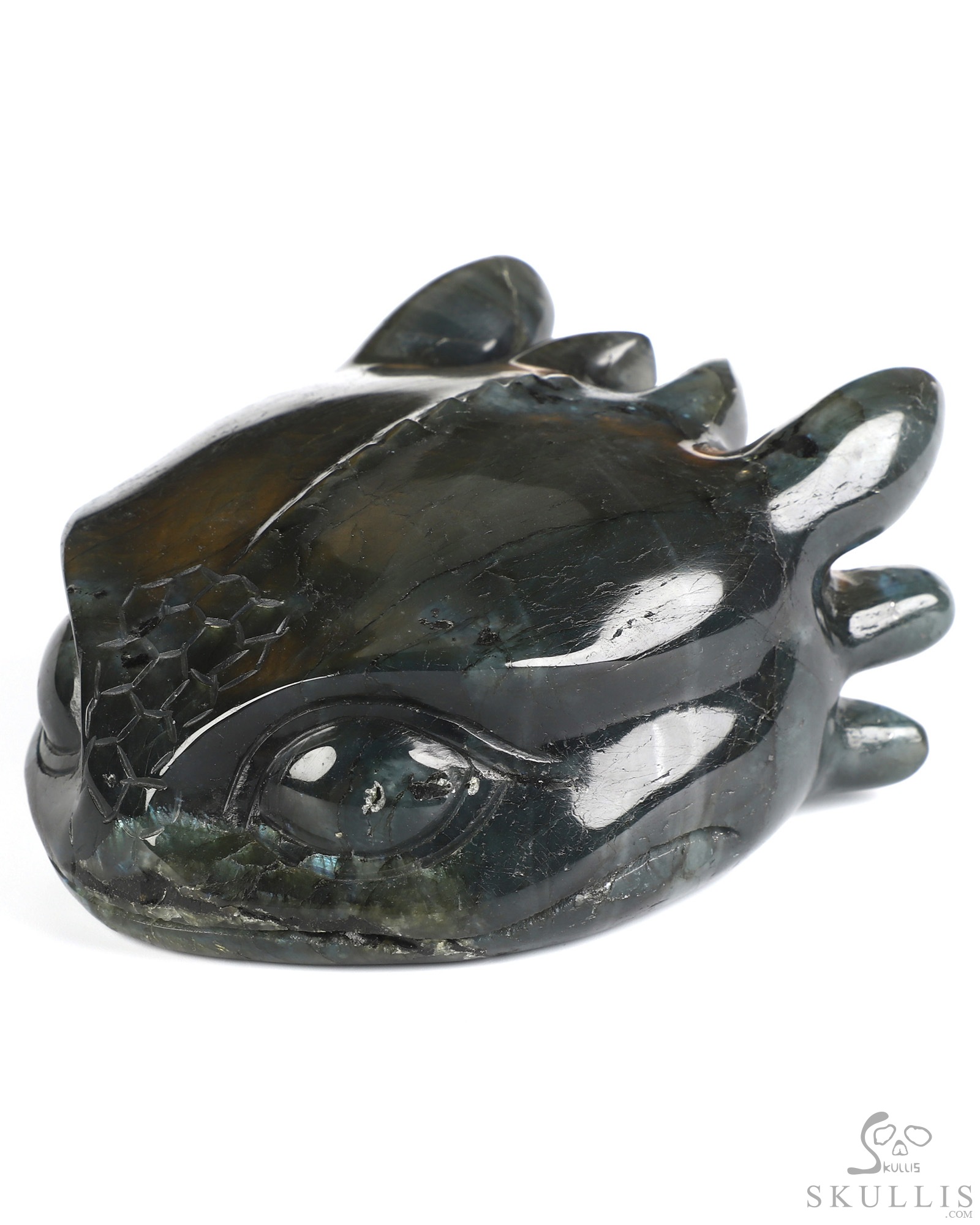 5.0" Flash Labradorite Hand Carved Crystal Toothless Dragon Head Fine Art Sculpture, Crystal Healing 5.0" Flash Labradorite Hand Carved Crystal Toothless Dragon Head Fine Art Sculpture, Crystal Healing