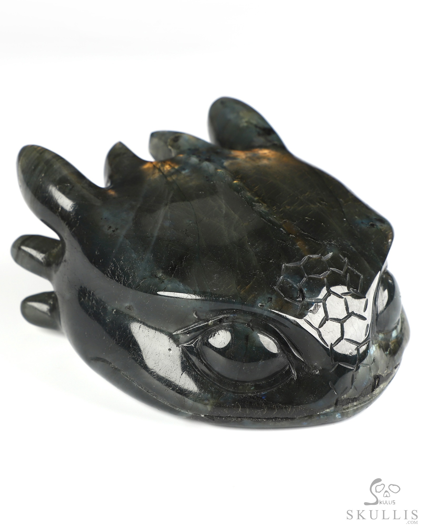 5.0" Flash Labradorite Hand Carved Crystal Toothless Dragon Head Fine Art Sculpture, Crystal Healing 5.0" Flash Labradorite Hand Carved Crystal Toothless Dragon Head Fine Art Sculpture, Crystal Healing