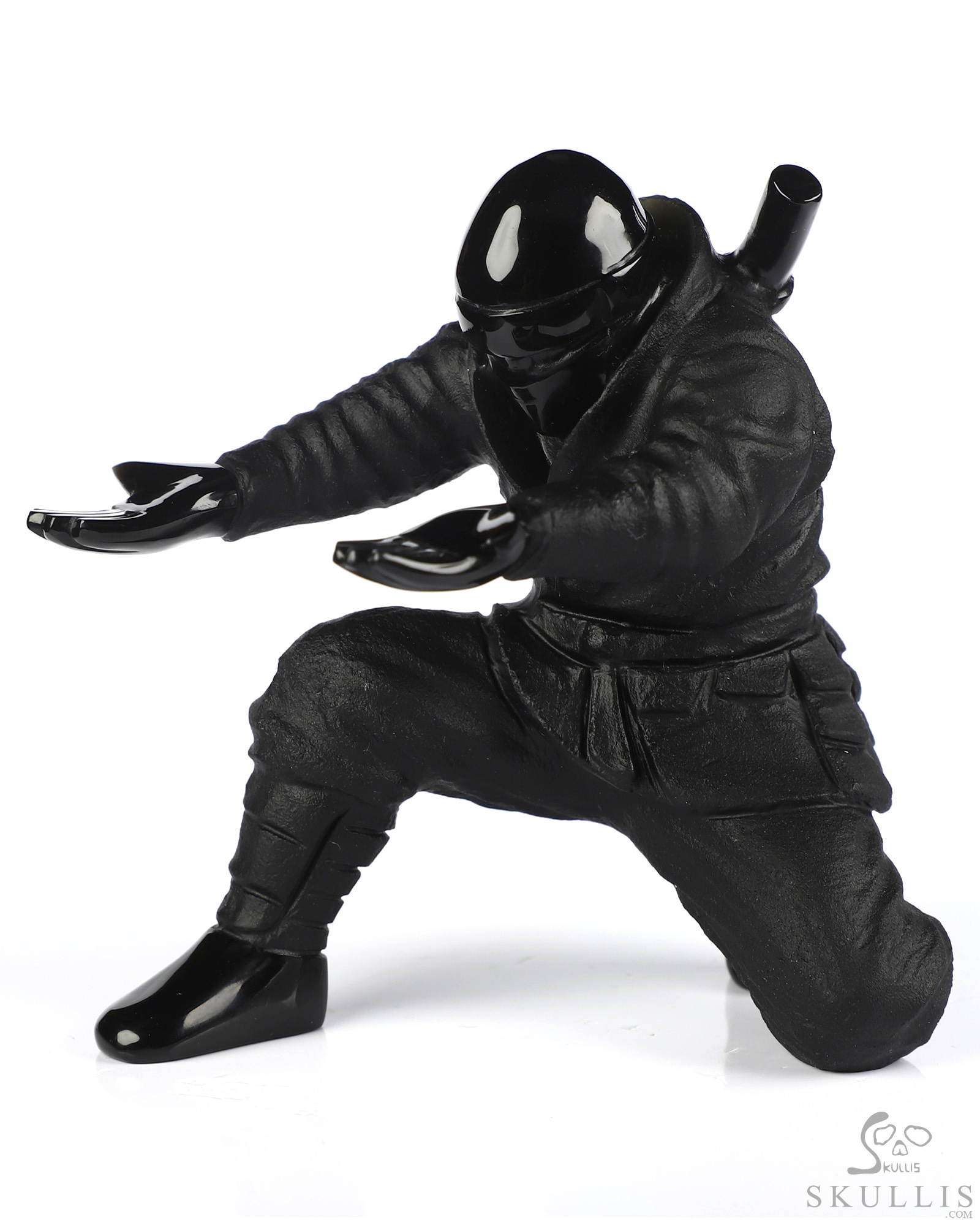 3.9" Black Obsidian Hand Carved Crystal Ninja Pen Holder Fine Art Sculpture, Crystal Healing 3.9" Black Obsidian Hand Carved Crystal Ninja Pen Holder Fine Art Sculpture, Crystal Healing