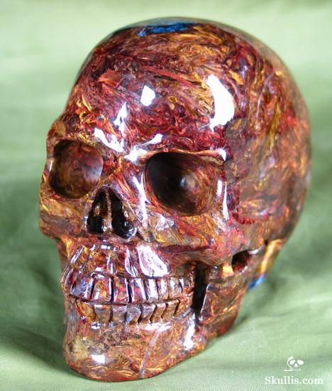 Great Chatoyance Large 3.6" Blue, Gold & Red Pietersite Carved Crystal Skull, Realistic Great Chatoyance Large 3.6" Blue, Gold & Red Pietersite Carved Crystal Skull, Realistic