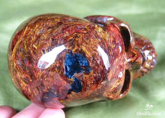 Great Chatoyance Large 3.6" Blue, Gold & Red Pietersite Carved Crystal Skull, Realistic Great Chatoyance Large 3.6" Blue, Gold & Red Pietersite Carved Crystal Skull, Realistic