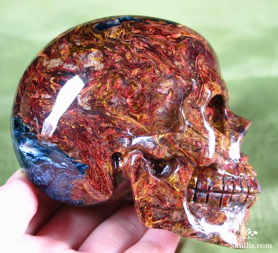 Great Chatoyance Large 3.6" Blue, Gold & Red Pietersite Carved Crystal Skull, Realistic Great Chatoyance Large 3.6" Blue, Gold & Red Pietersite Carved Crystal Skull, Realistic