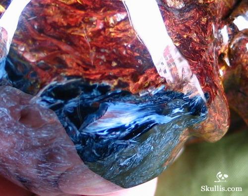 Great Chatoyance Large 3.6" Blue, Gold & Red Pietersite Carved Crystal Skull, Realistic Great Chatoyance Large 3.6" Blue, Gold & Red Pietersite Carved Crystal Skull, Realistic