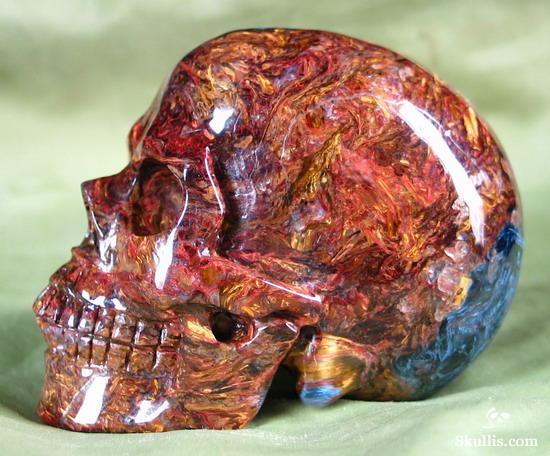 Great Chatoyance Large 3.6" Blue, Gold & Red Pietersite Carved Crystal Skull, Realistic Great Chatoyance Large 3.6" Blue, Gold & Red Pietersite Carved Crystal Skull, Realistic