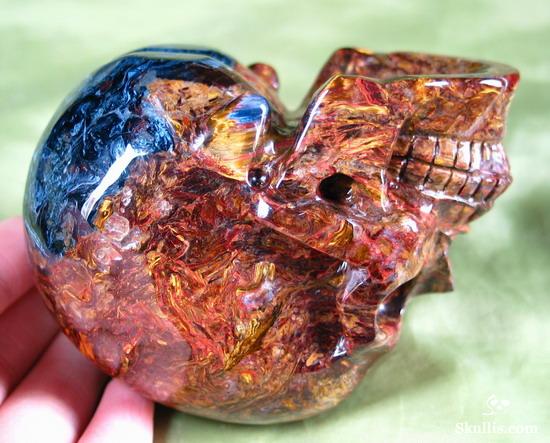 Great Chatoyance Large 3.6 Blue Gold Red Pietersite Carved Crystal Skull Realistic Skullis Gemstone Crystal Skulls