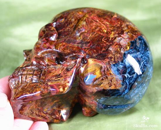 Great Chatoyance Large 3.6" Blue, Gold & Red Pietersite Carved Crystal Skull, Realistic Great Chatoyance Large 3.6" Blue, Gold & Red Pietersite Carved Crystal Skull, Realistic