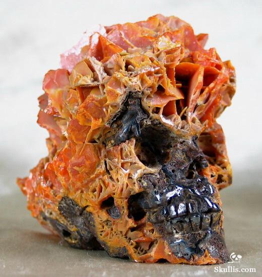 Rare 3.0" Wulfenite Carved Crystal Skull, Realistic - Skullis Gemstone