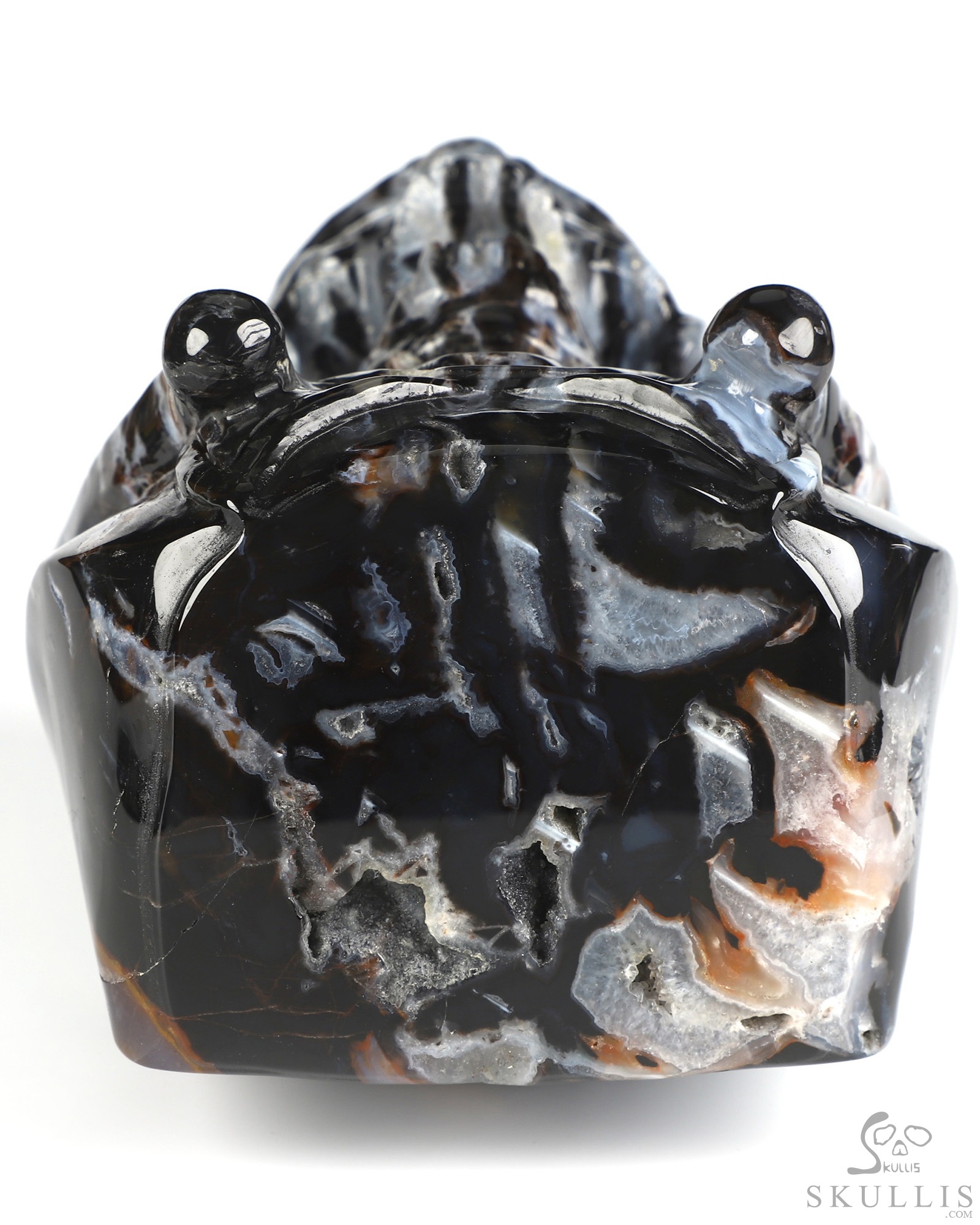 7.4" Black Zebra Agate Hand Carved Vampire Crystal Skull and Red Jasper Tongue Sculpture, Crystal Healing 7.4" Black Zebra Agate Hand Carved Vampire Crystal Skull and Red Jasper Tongue Sculpture, Crystal Healing