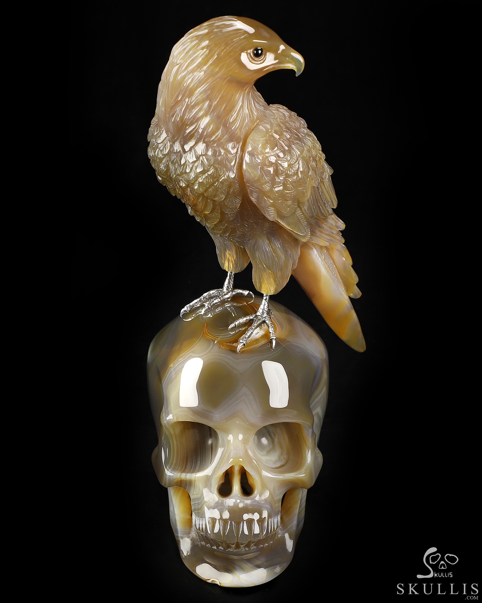 Aug 30, 2026 ACSAD (A Crystal Skull a Day) - Apotheosis - 9.4" Premium Brazilian Agate Hand Carved Eagle on Crystal Skull Sculpture with Black Onyx Eyes & Silver-Plated Claws, Crystal Healing Aug 30, 2026 ACSAD (A Crystal Skull a Day) - Apotheosis - 9.4" Premium Brazilian Agate Hand Carved Eagle on Crystal Skull Sculpture with Black Onyx Eyes & Silver-Plated Claws, Crystal Healing
