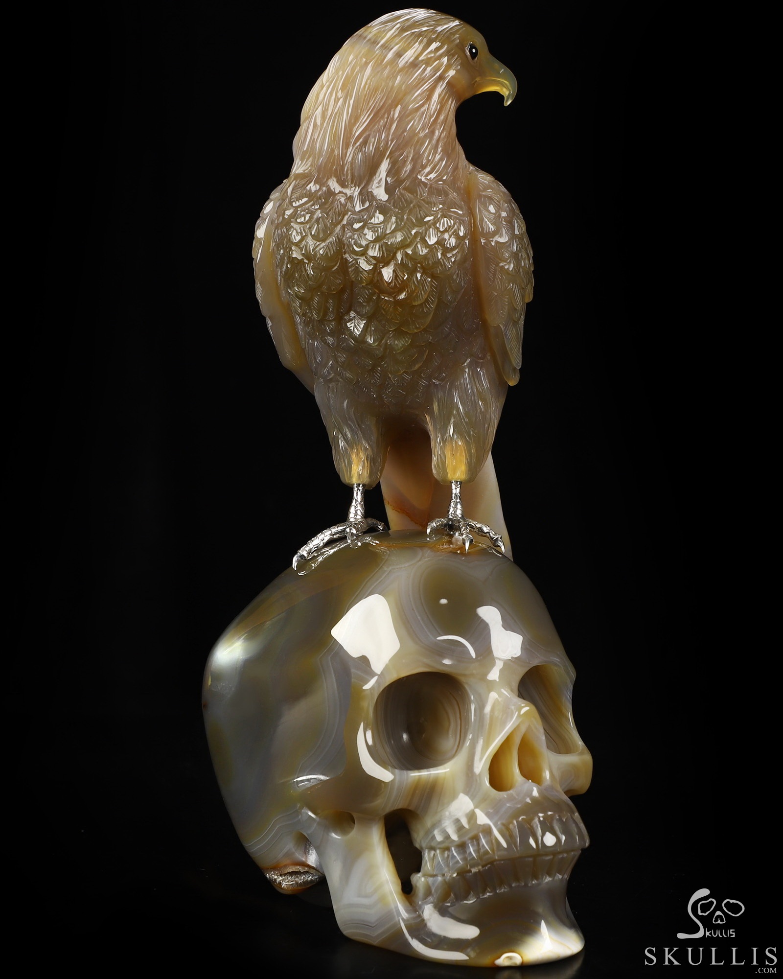 Aug 30, 2026 ACSAD (A Crystal Skull a Day) - Apotheosis - 9.4" Premium Brazilian Agate Hand Carved Eagle on Crystal Skull Sculpture with Black Onyx Eyes & Silver-Plated Claws, Crystal Healing Aug 30, 2026 ACSAD (A Crystal Skull a Day) - Apotheosis - 9.4" Premium Brazilian Agate Hand Carved Eagle on Crystal Skull Sculpture with Black Onyx Eyes & Silver-Plated Claws, Crystal Healing