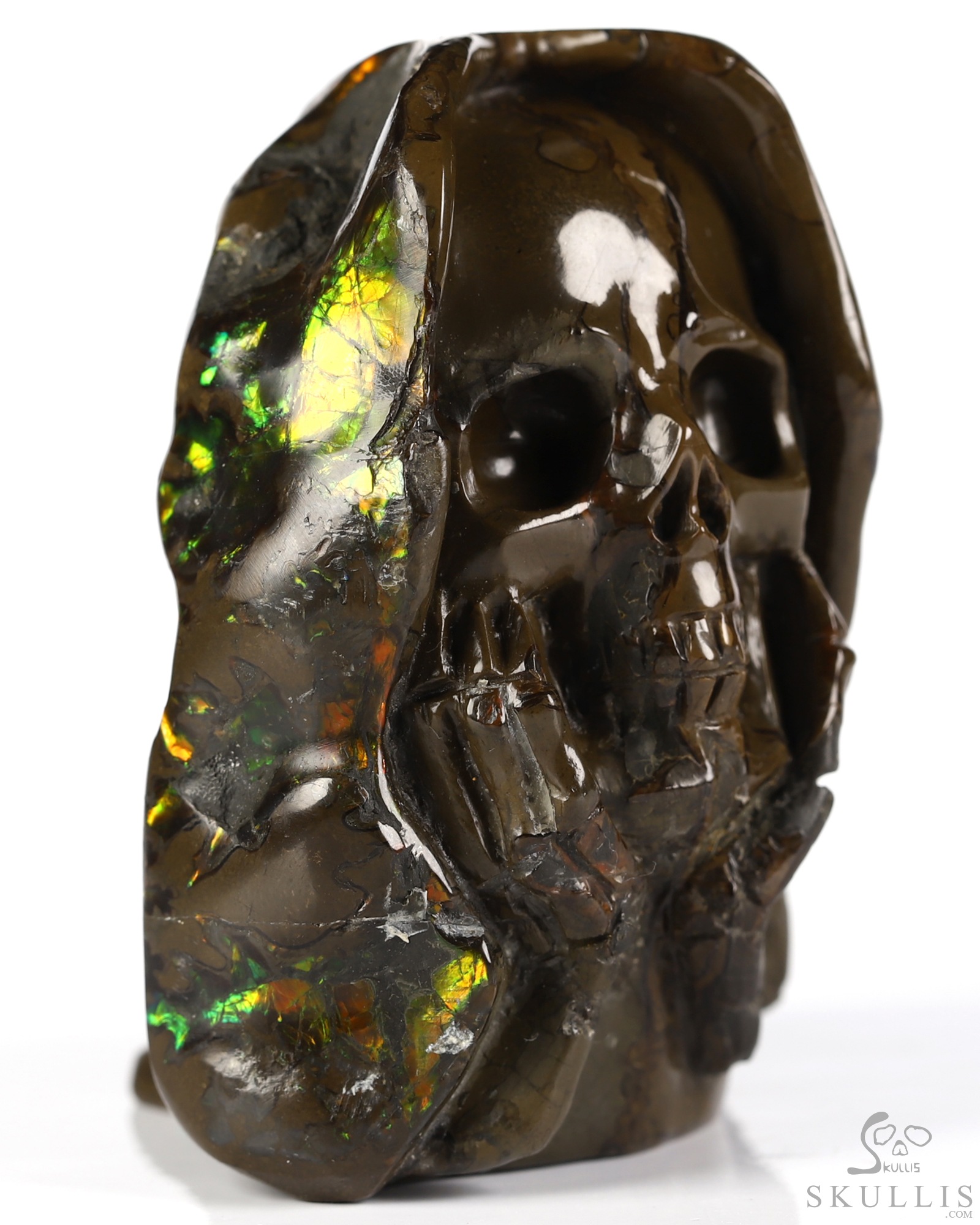 Sept 6, 2026 ACSAD (A Crystal Skull a Day) - Meditations in Ammolite - 2.4" Ammolite Hand Carved Crystal Skull Fine Art Sculpture with Hands Cradling its Chin, Crystal Healing Sept 6, 2026 ACSAD (A Crystal Skull a Day) - Meditations in Ammolite - 2.4" Ammolite Hand Carved Crystal Skull Fine Art Sculpture with Hands Cradling its Chin, Crystal Healing