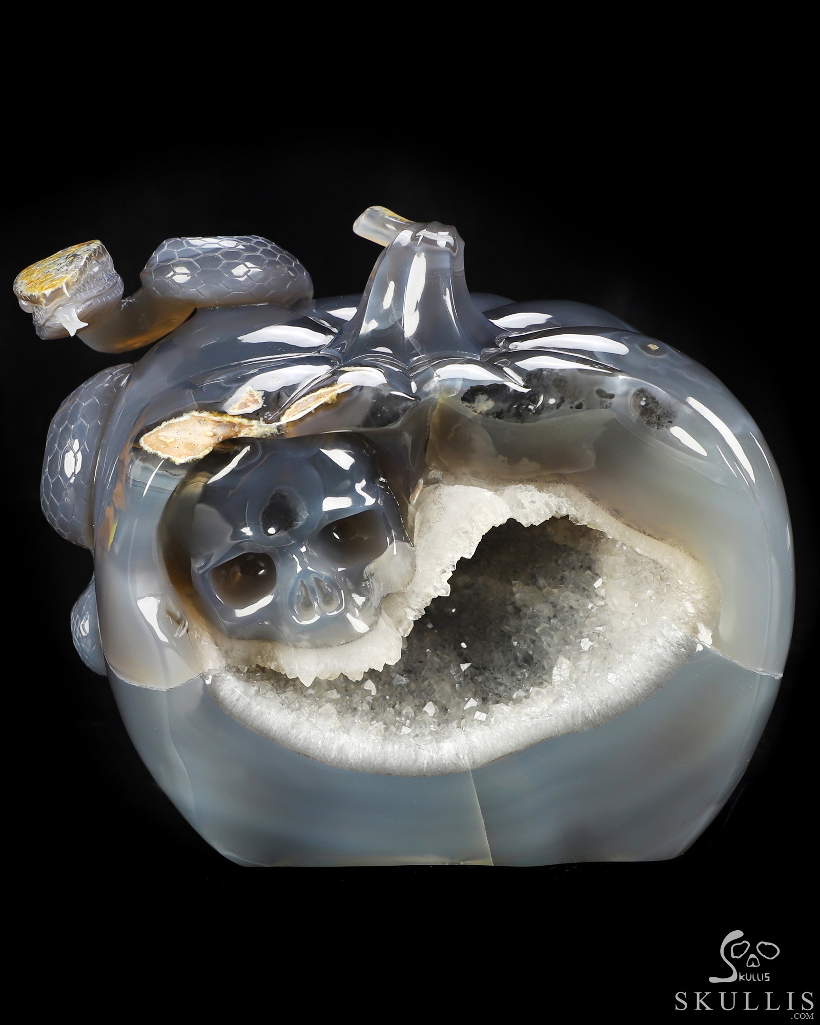 Sept 17, 2026 ACSAD (A Crystal Skull a Day) - The Crystal Hideaway - 6.7" Agate Geode Hand Carved Pumpkin & Crystal Skull Fine Art Sculpture, Crystal Healing Sept 17, 2026 ACSAD (A Crystal Skull a Day) - The Crystal Hideaway - 6.7" Agate Geode Hand Carved Pumpkin & Crystal Skull Fine Art Sculpture, Crystal Healing