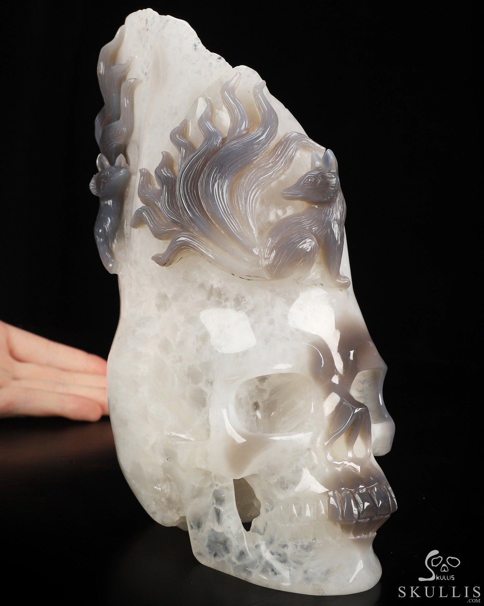 Sept 16, 2026 ACSAD (A Crystal Skull a Day) - Where Dreams Grow Tails - 7.5" Agate Geode Hand Carved Twin Nine-Tailed Foxes & Crystal Skull Fine Art Sculpture, Crystal Healing Sept 16, 2026 ACSAD (A Crystal Skull a Day) - Where Dreams Grow Tails - 7.5" Agate Geode Hand Carved Twin Nine-Tailed Foxes & Crystal Skull Fine Art Sculpture, Crystal Healing