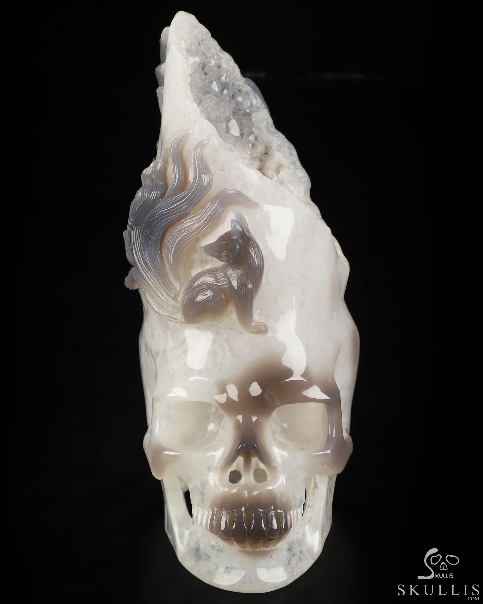 Sept 16, 2026 ACSAD (A Crystal Skull a Day) - Where Dreams Grow Tails - 7.5" Agate Geode Hand Carved Twin Nine-Tailed Foxes & Crystal Skull Fine Art Sculpture, Crystal Healing Sept 16, 2026 ACSAD (A Crystal Skull a Day) - Where Dreams Grow Tails - 7.5" Agate Geode Hand Carved Twin Nine-Tailed Foxes & Crystal Skull Fine Art Sculpture, Crystal Healing
