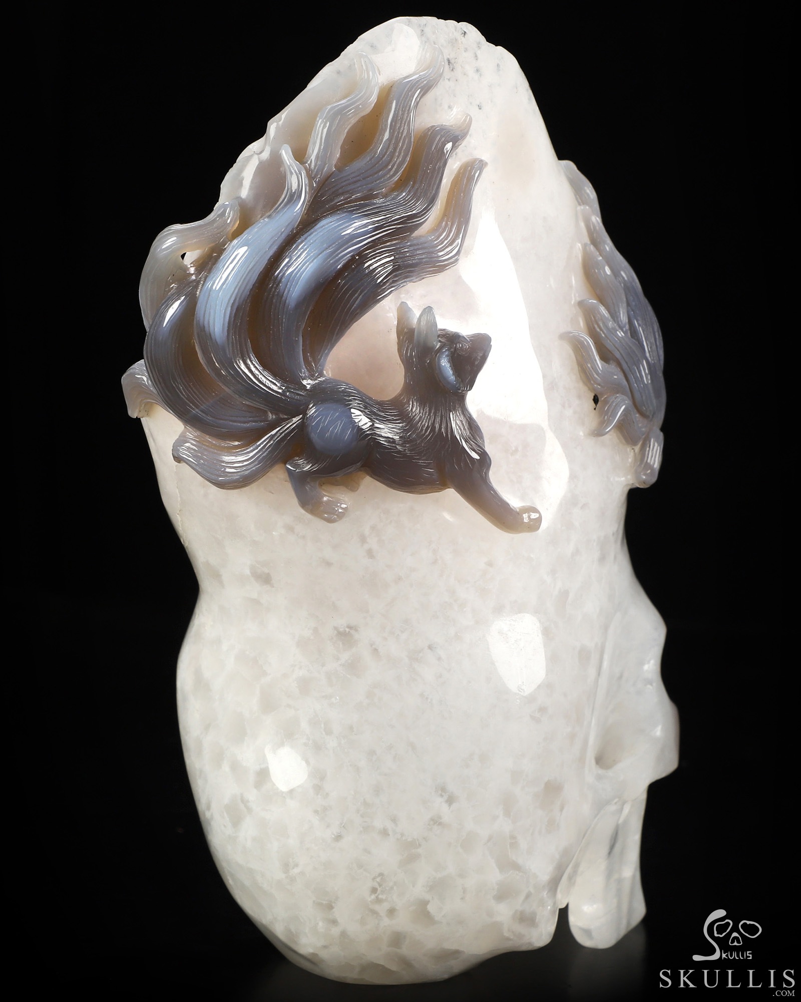 Sept 16, 2026 ACSAD (A Crystal Skull a Day) - Where Dreams Grow Tails - 7.5" Agate Geode Hand Carved Twin Nine-Tailed Foxes & Crystal Skull Fine Art Sculpture, Crystal Healing Sept 16, 2026 ACSAD (A Crystal Skull a Day) - Where Dreams Grow Tails - 7.5" Agate Geode Hand Carved Twin Nine-Tailed Foxes & Crystal Skull Fine Art Sculpture, Crystal Healing