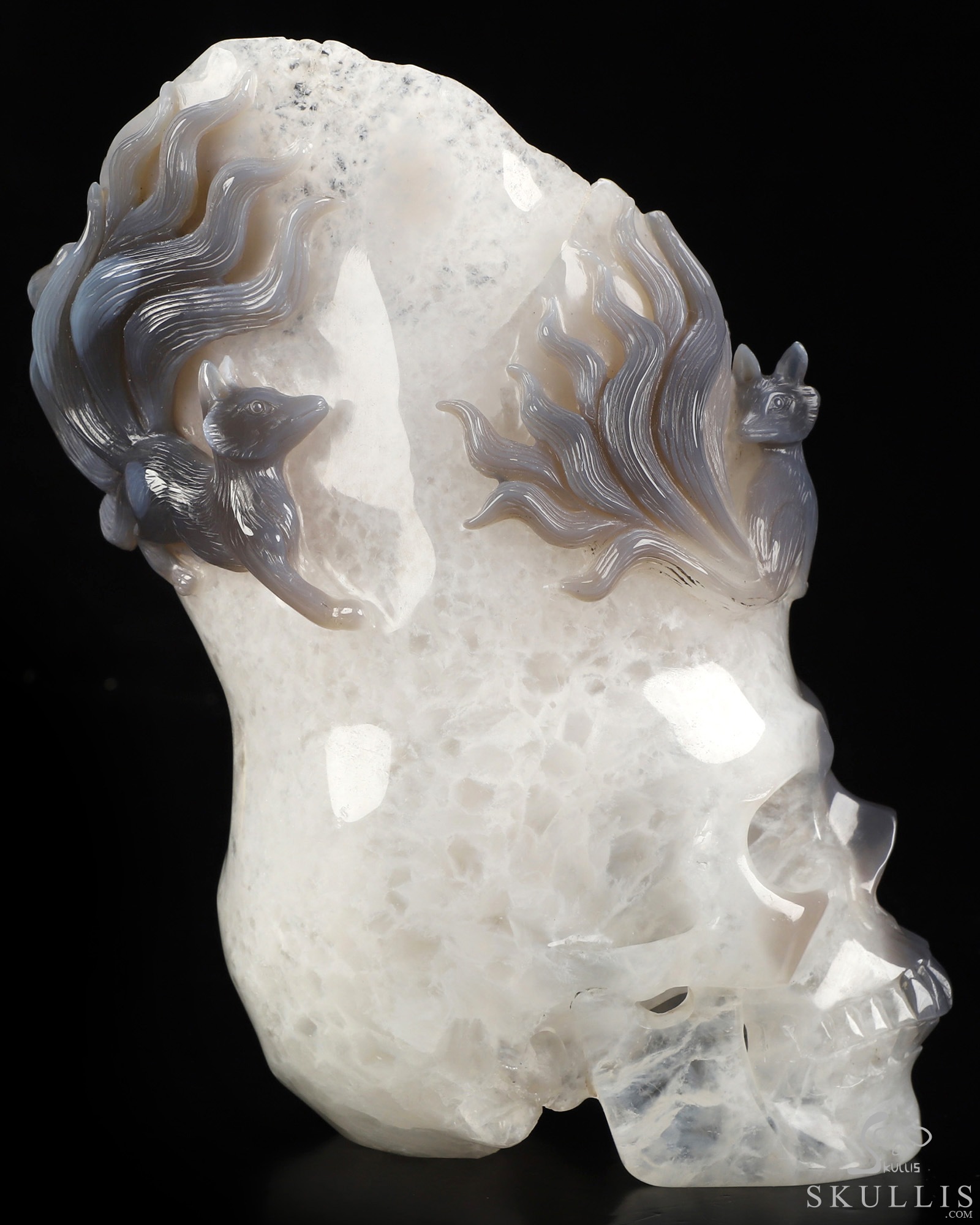 Sept 16, 2026 ACSAD (A Crystal Skull a Day) - Where Dreams Grow Tails - 7.5" Agate Geode Hand Carved Twin Nine-Tailed Foxes & Crystal Skull Fine Art Sculpture, Crystal Healing Sept 16, 2026 ACSAD (A Crystal Skull a Day) - Where Dreams Grow Tails - 7.5" Agate Geode Hand Carved Twin Nine-Tailed Foxes & Crystal Skull Fine Art Sculpture, Crystal Healing