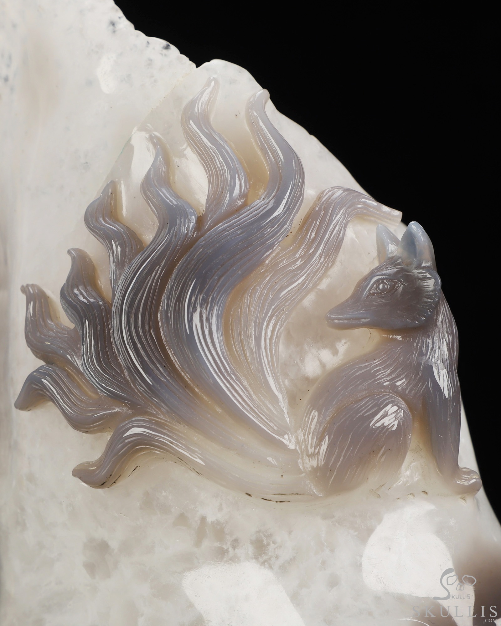 Sept 16, 2026 ACSAD (A Crystal Skull a Day) - Where Dreams Grow Tails - 7.5" Agate Geode Hand Carved Twin Nine-Tailed Foxes & Crystal Skull Fine Art Sculpture, Crystal Healing Sept 16, 2026 ACSAD (A Crystal Skull a Day) - Where Dreams Grow Tails - 7.5" Agate Geode Hand Carved Twin Nine-Tailed Foxes & Crystal Skull Fine Art Sculpture, Crystal Healing