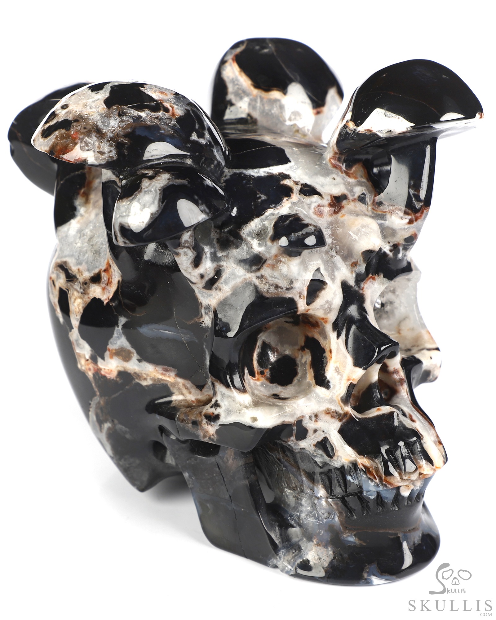 5.2" Black Zebra Agate Hand Carved Mushroom Crystal Skull Sculpture, Crystal Healing 5.2" Black Zebra Agate Hand Carved Mushroom Crystal Skull Sculpture, Crystal Healing