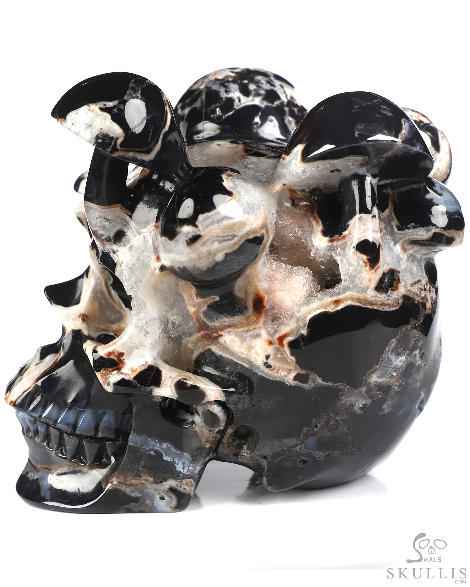 5.2" Black Zebra Agate Hand Carved Mushroom Crystal Skull Sculpture, Crystal Healing 5.2" Black Zebra Agate Hand Carved Mushroom Crystal Skull Sculpture, Crystal Healing