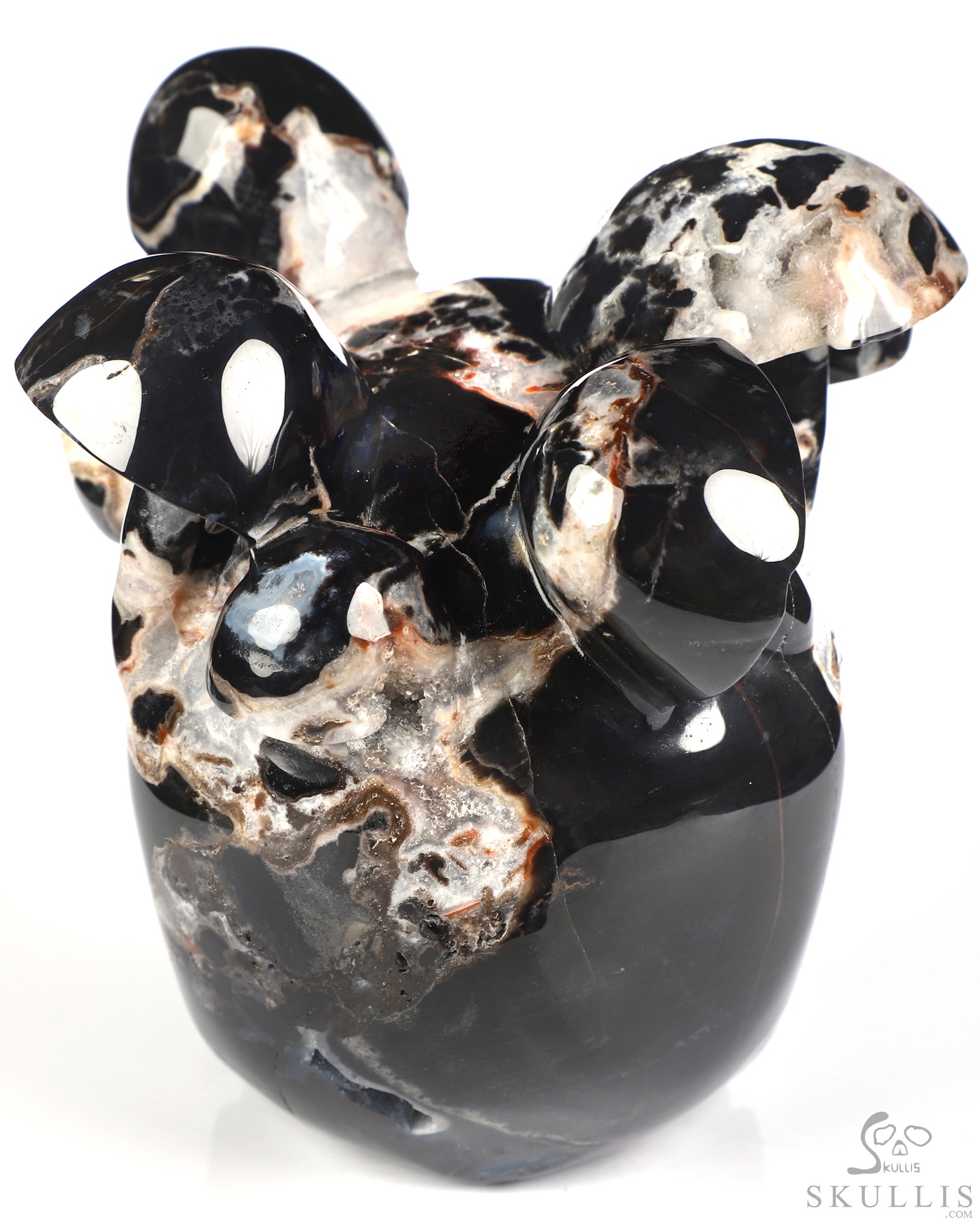 5.2" Black Zebra Agate Hand Carved Mushroom Crystal Skull Sculpture, Crystal Healing 5.2" Black Zebra Agate Hand Carved Mushroom Crystal Skull Sculpture, Crystal Healing