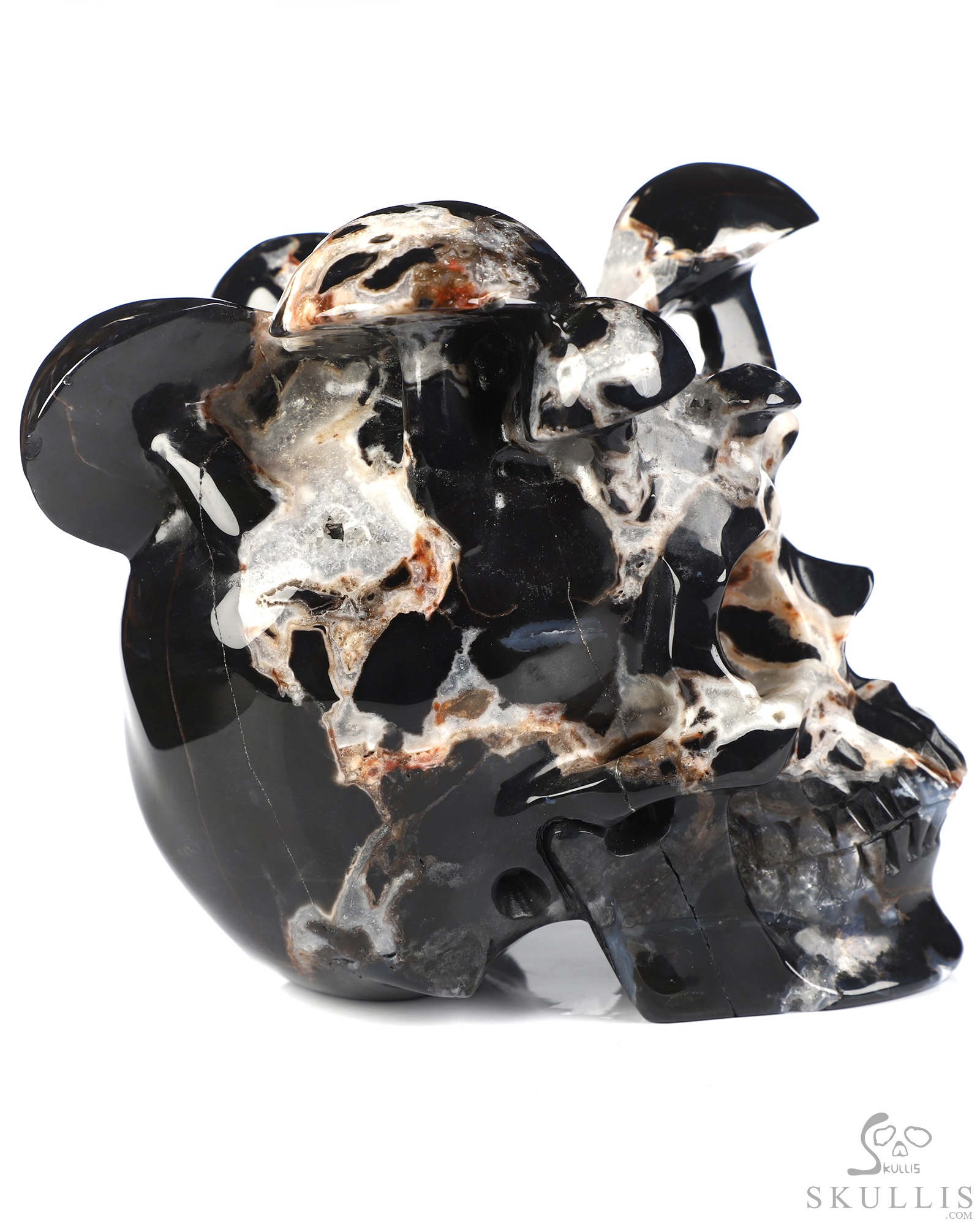 5.2" Black Zebra Agate Hand Carved Mushroom Crystal Skull Sculpture, Crystal Healing 5.2" Black Zebra Agate Hand Carved Mushroom Crystal Skull Sculpture, Crystal Healing