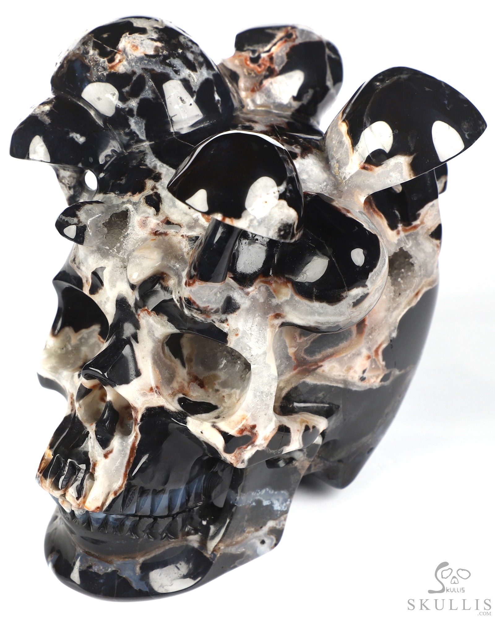 5.2" Black Zebra Agate Hand Carved Mushroom Crystal Skull Sculpture, Crystal Healing 5.2" Black Zebra Agate Hand Carved Mushroom Crystal Skull Sculpture, Crystal Healing