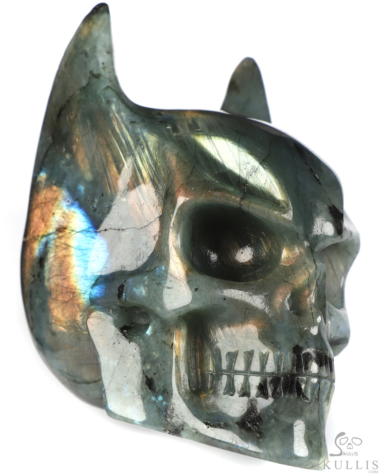 3.5" Labradorite Hand Carved Batman Crystal Skull Fine Art Sculpture, Crystal Healing 3.5" Labradorite Hand Carved Batman Crystal Skull Fine Art Sculpture, Crystal Healing