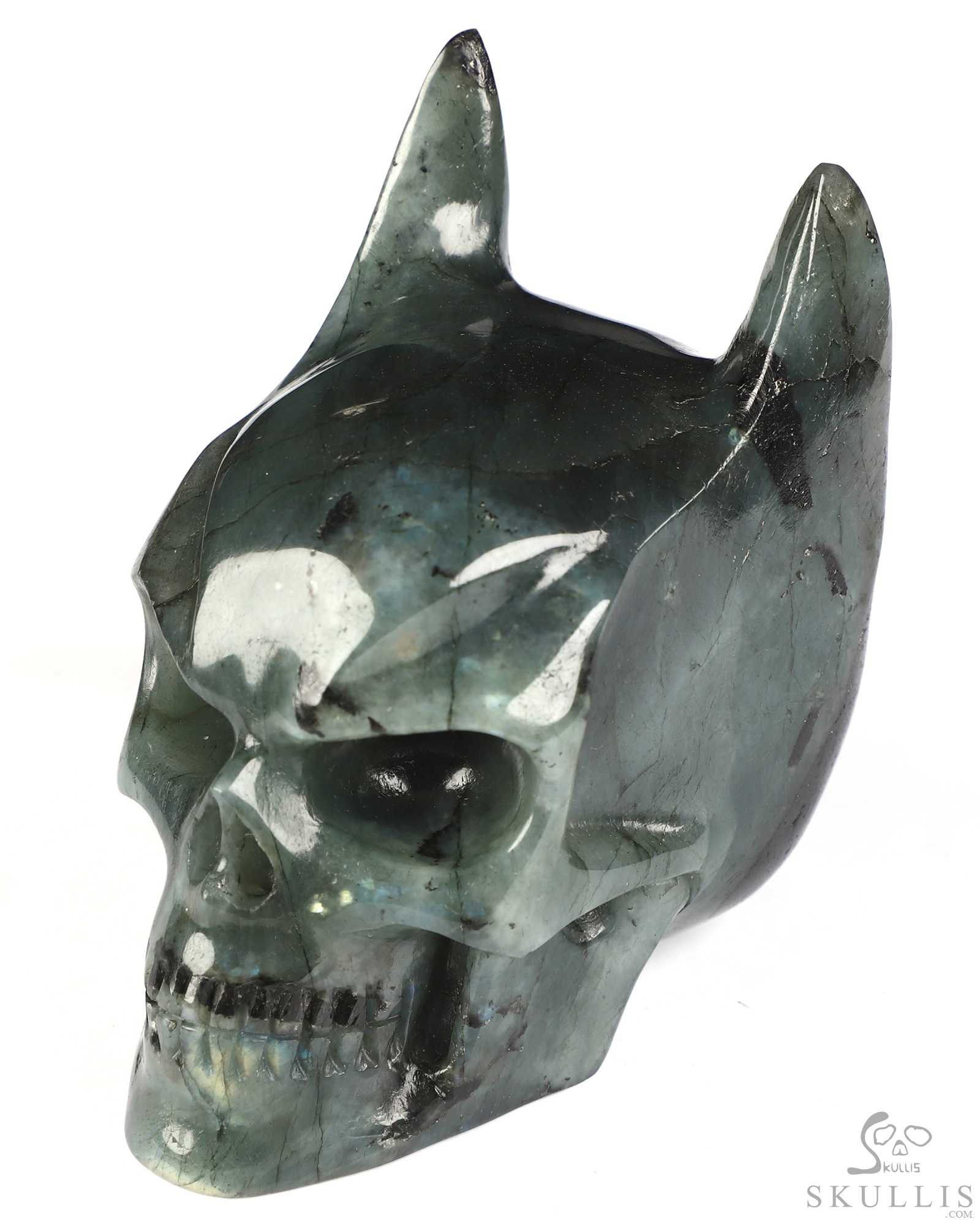 3.5" Labradorite Hand Carved Batman Crystal Skull Fine Art Sculpture, Crystal Healing 3.5" Labradorite Hand Carved Batman Crystal Skull Fine Art Sculpture, Crystal Healing