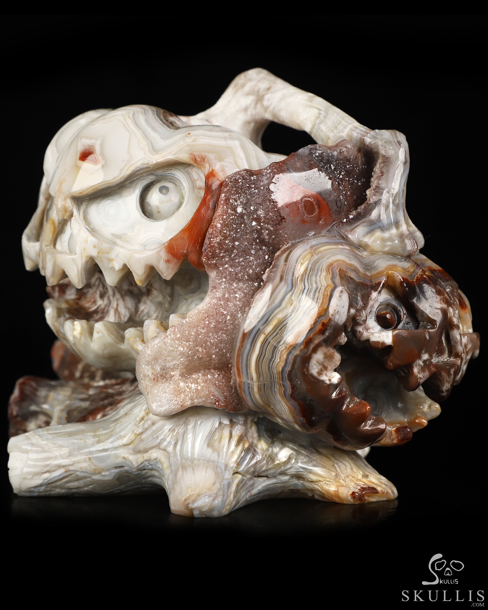Gemstone 5.5" Red Crazy Lace Agate Hand Carved Jack-O'-Lantern Pumpkin Crystal Skull Sculpture, Crystal Healing Gemstone 5.5" Red Crazy Lace Agate Hand Carved Jack-O'-Lantern Pumpkin Crystal Skull Sculpture, Crystal Healing