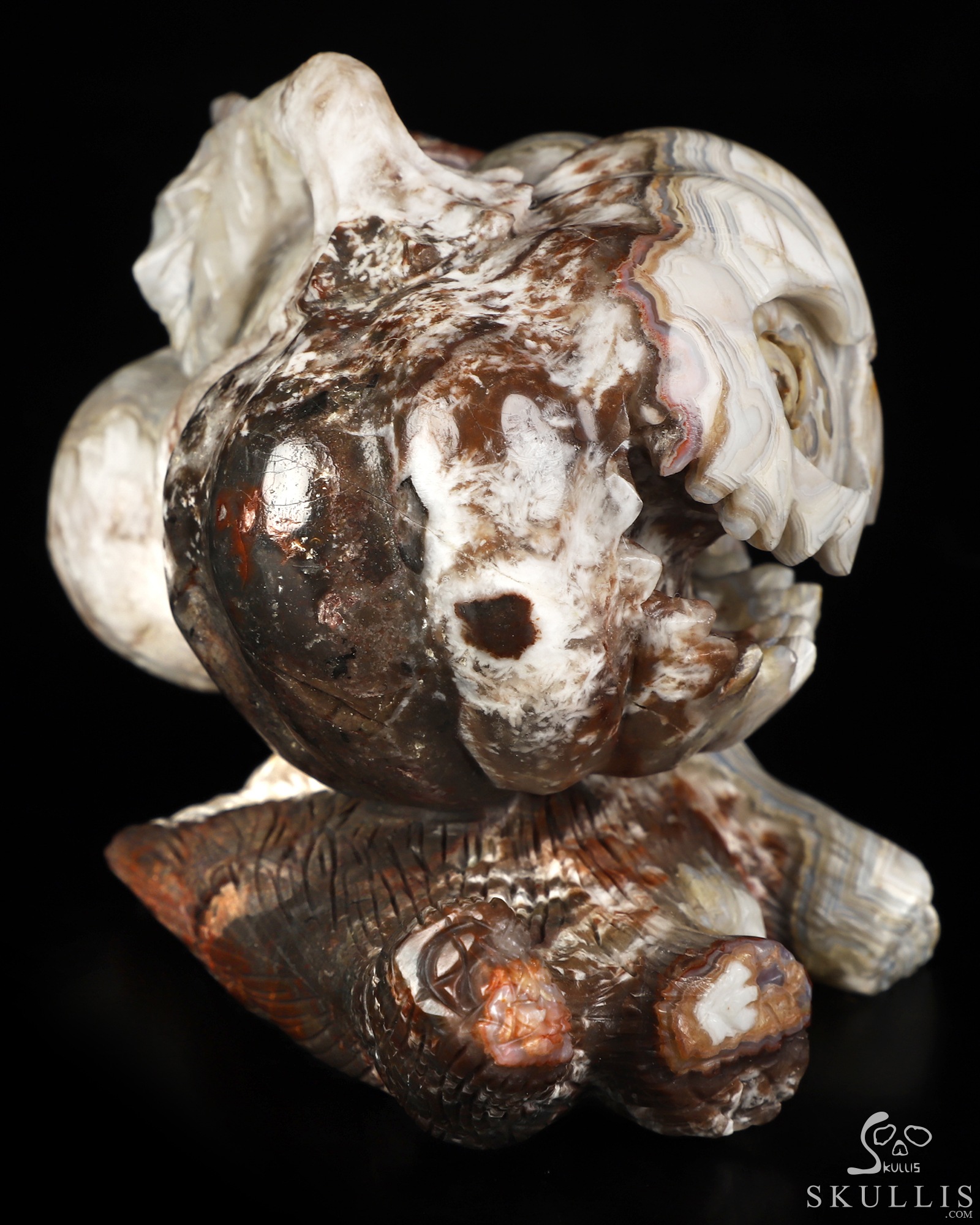 Gemstone 5.5" Red Crazy Lace Agate Hand Carved Jack-O'-Lantern Pumpkin Crystal Skull Sculpture, Crystal Healing Gemstone 5.5" Red Crazy Lace Agate Hand Carved Jack-O'-Lantern Pumpkin Crystal Skull Sculpture, Crystal Healing