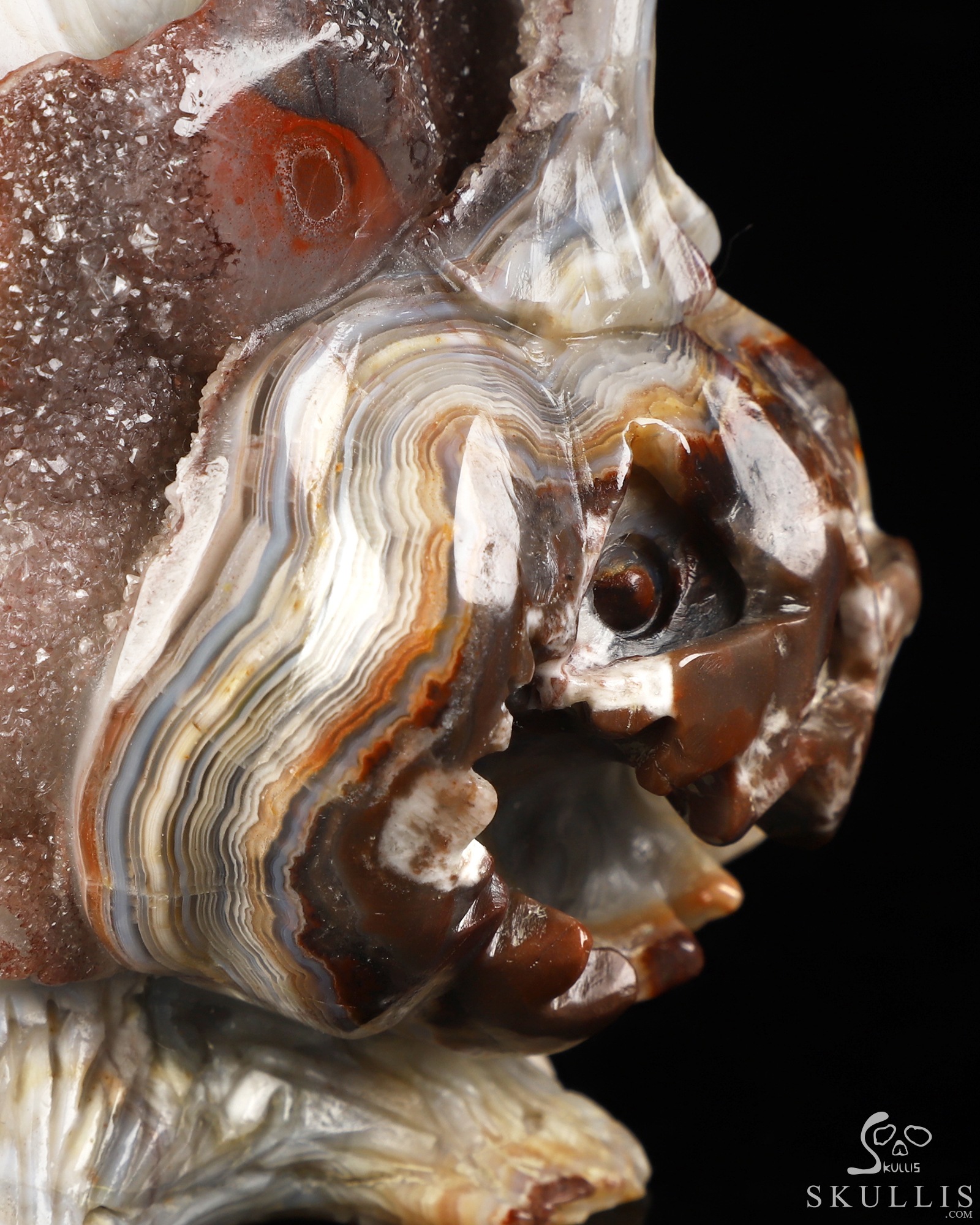 Gemstone 5.5" Red Crazy Lace Agate Hand Carved Jack-O'-Lantern Pumpkin Crystal Skull Sculpture, Crystal Healing Gemstone 5.5" Red Crazy Lace Agate Hand Carved Jack-O'-Lantern Pumpkin Crystal Skull Sculpture, Crystal Healing