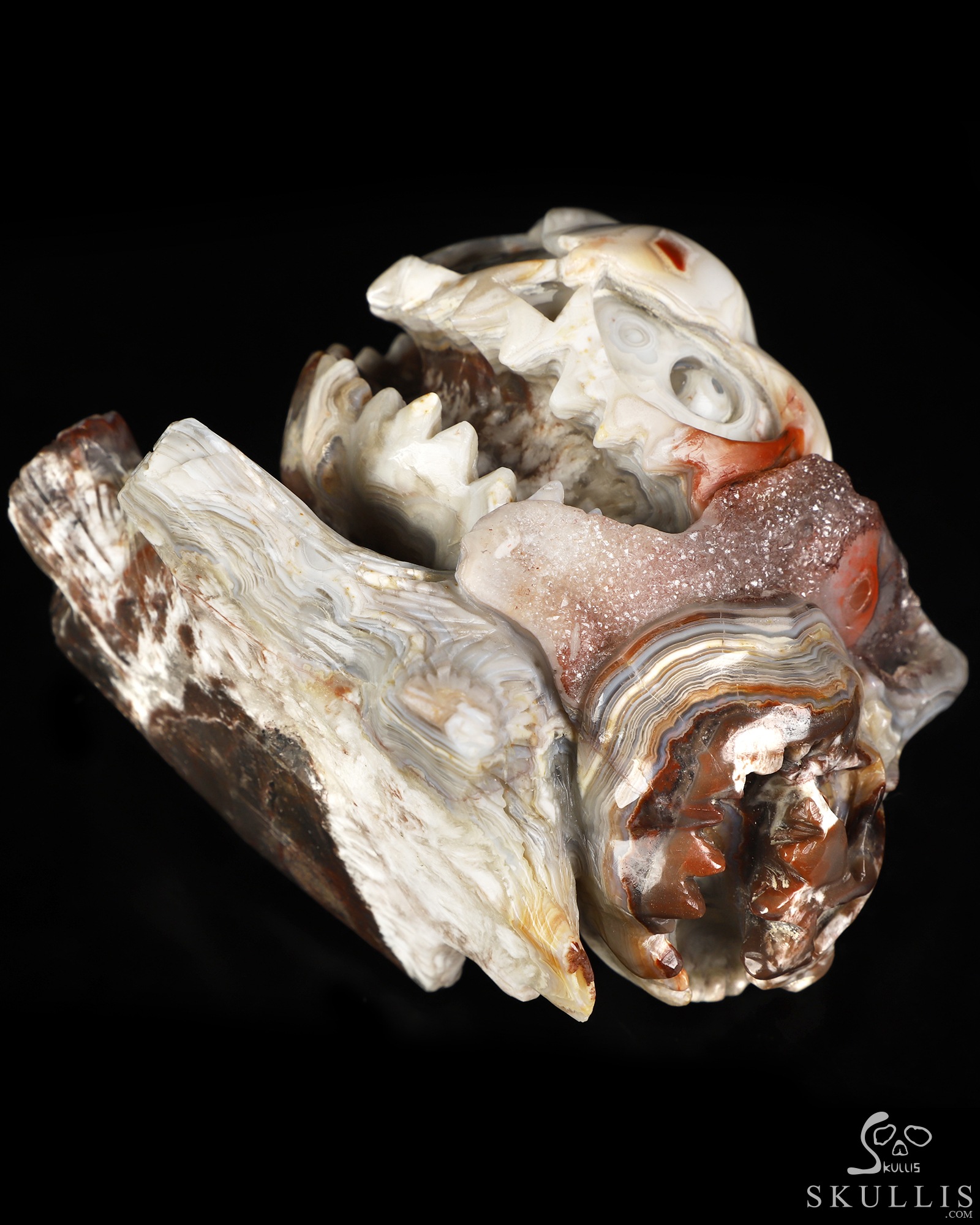 Gemstone 5.5" Red Crazy Lace Agate Hand Carved Jack-O'-Lantern Pumpkin Crystal Skull Sculpture, Crystal Healing Gemstone 5.5" Red Crazy Lace Agate Hand Carved Jack-O'-Lantern Pumpkin Crystal Skull Sculpture, Crystal Healing