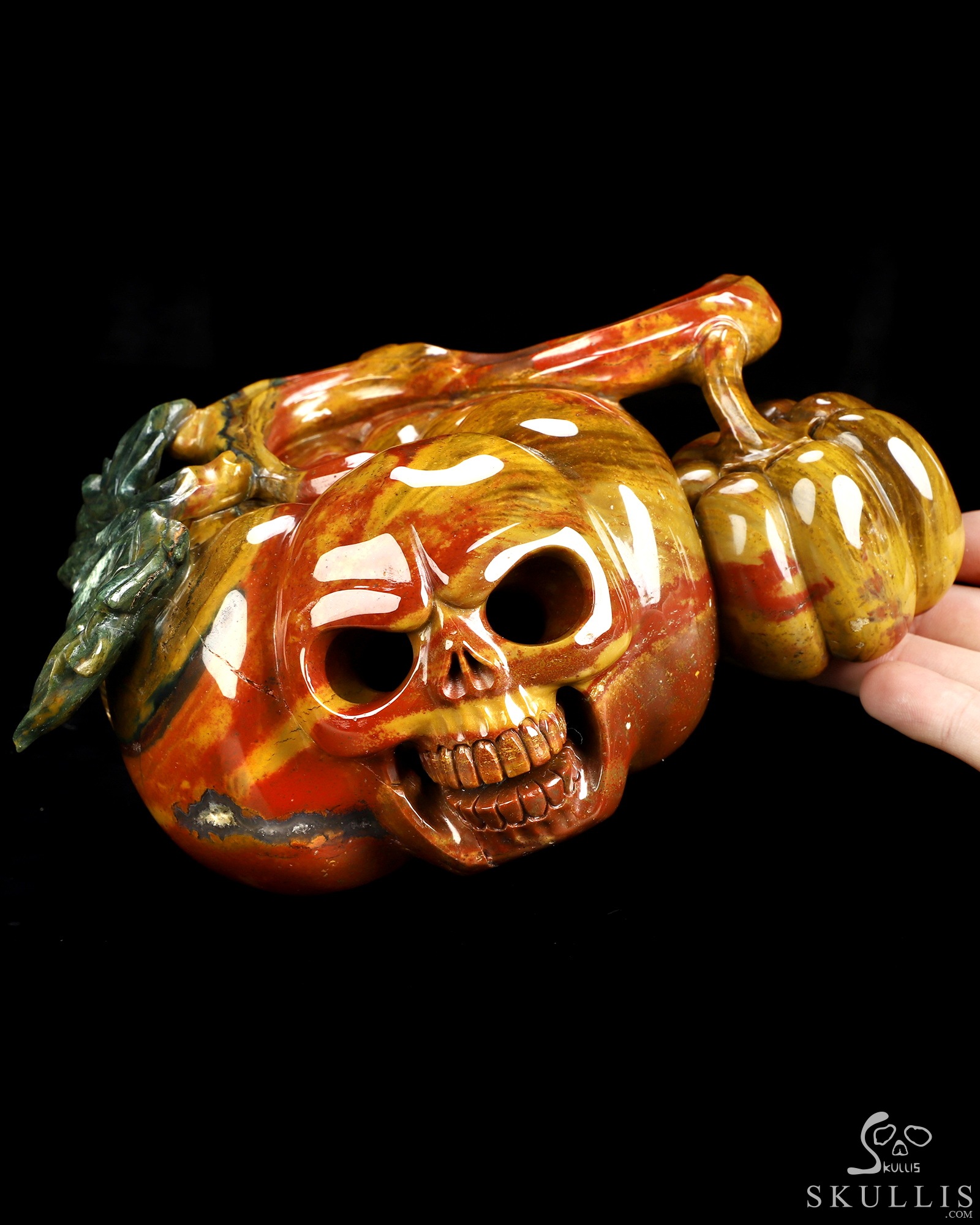 7.2" Indian Agate Hand Carved Jack-O'-Lantern Pumpkin Crystal Skull Sculpture, Crystal Healing 7.2" Indian Agate Hand Carved Jack-O'-Lantern Pumpkin Crystal Skull Sculpture, Crystal Healing