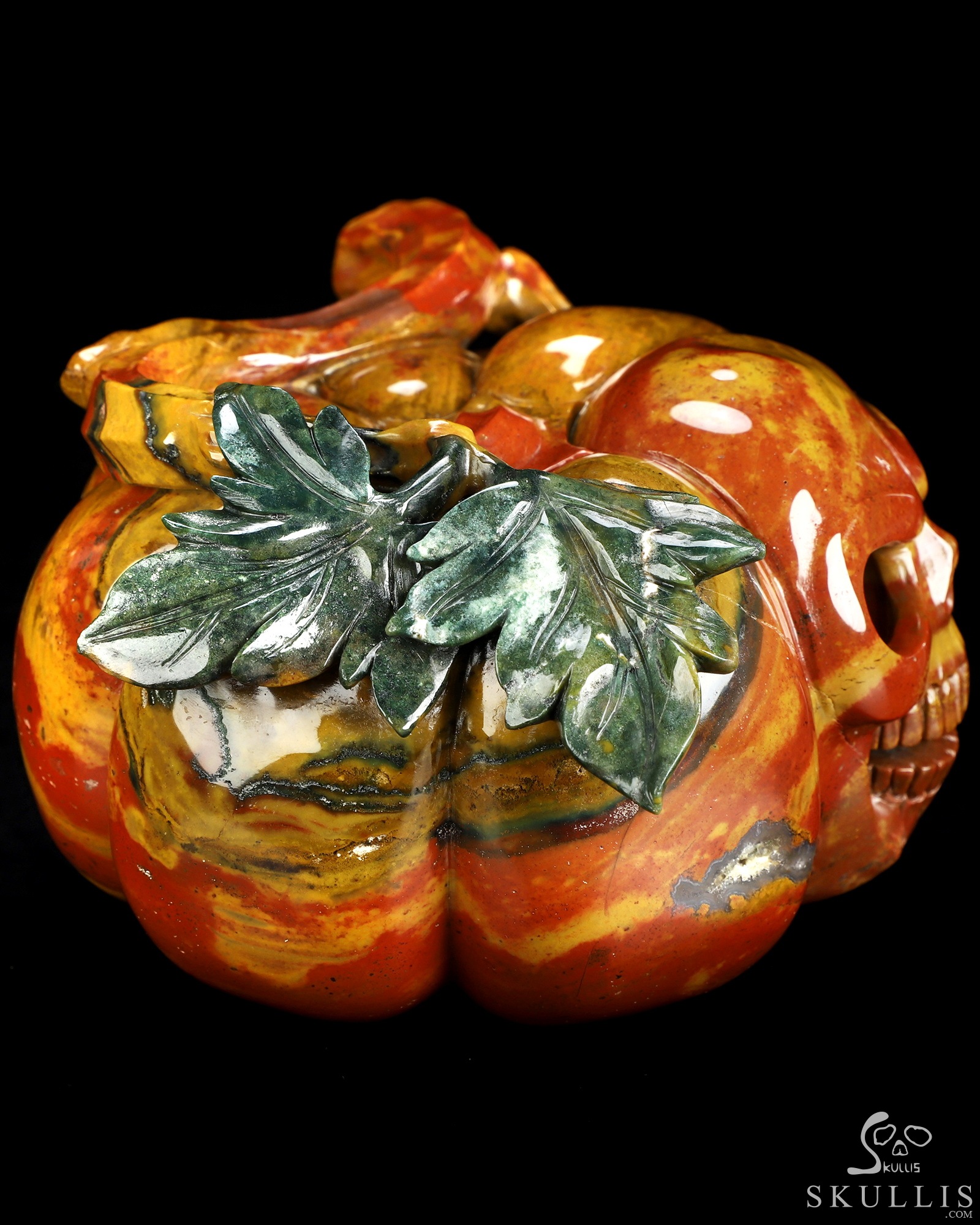 7.2" Indian Agate Hand Carved Jack-O'-Lantern Pumpkin Crystal Skull Sculpture, Crystal Healing 7.2" Indian Agate Hand Carved Jack-O'-Lantern Pumpkin Crystal Skull Sculpture, Crystal Healing