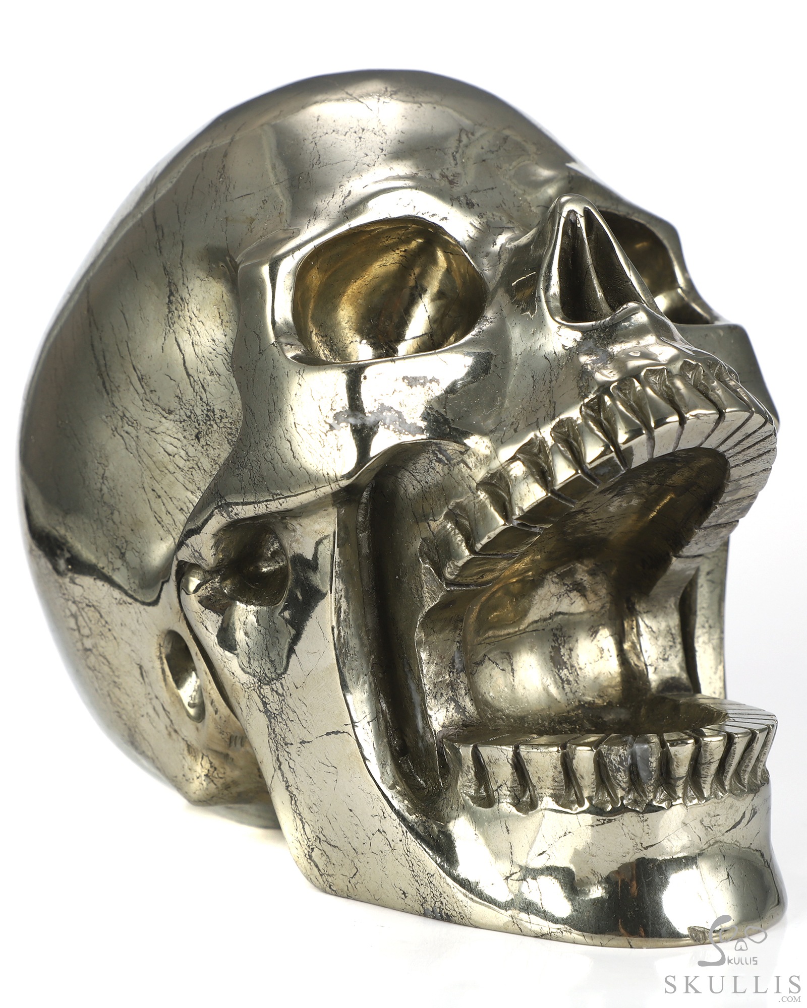 5.1" Pyrite Hand Carved Laughing Crystal Skull Sculpture, Crystal Healing 5.1" Pyrite Hand Carved Laughing Crystal Skull Sculpture, Crystal Healing