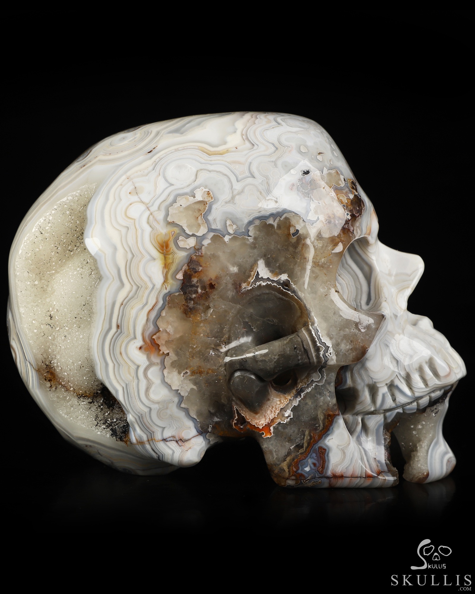 Gemstone 4.5" Red Crazy Lace Agate Hand Carved Crystal Skull, Super Realistic, Crystal Healing Gemstone 4.5" Red Crazy Lace Agate Hand Carved Crystal Skull, Super Realistic, Crystal Healing