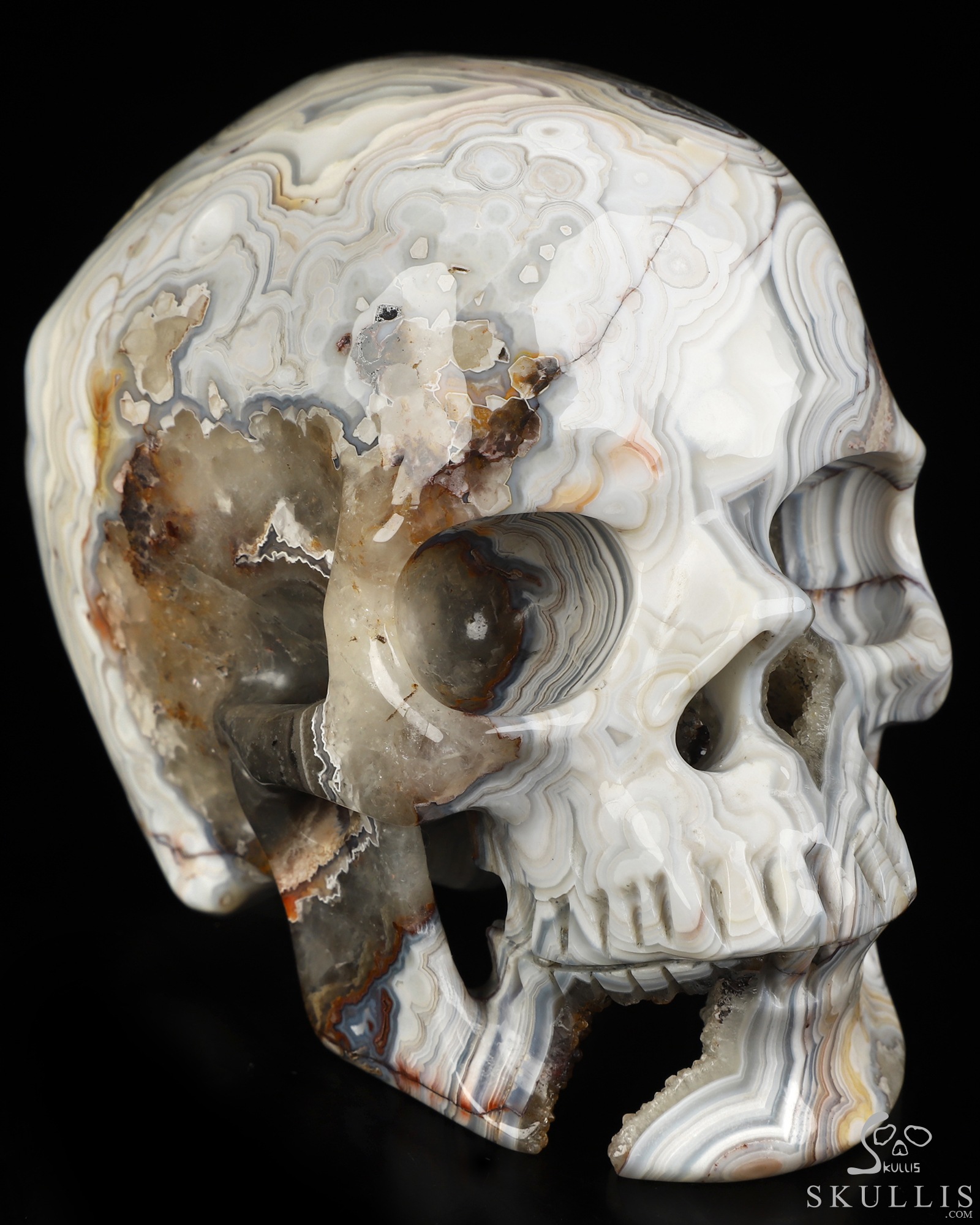 Gemstone 4.5" Red Crazy Lace Agate Hand Carved Crystal Skull, Super Realistic, Crystal Healing Gemstone 4.5" Red Crazy Lace Agate Hand Carved Crystal Skull, Super Realistic, Crystal Healing