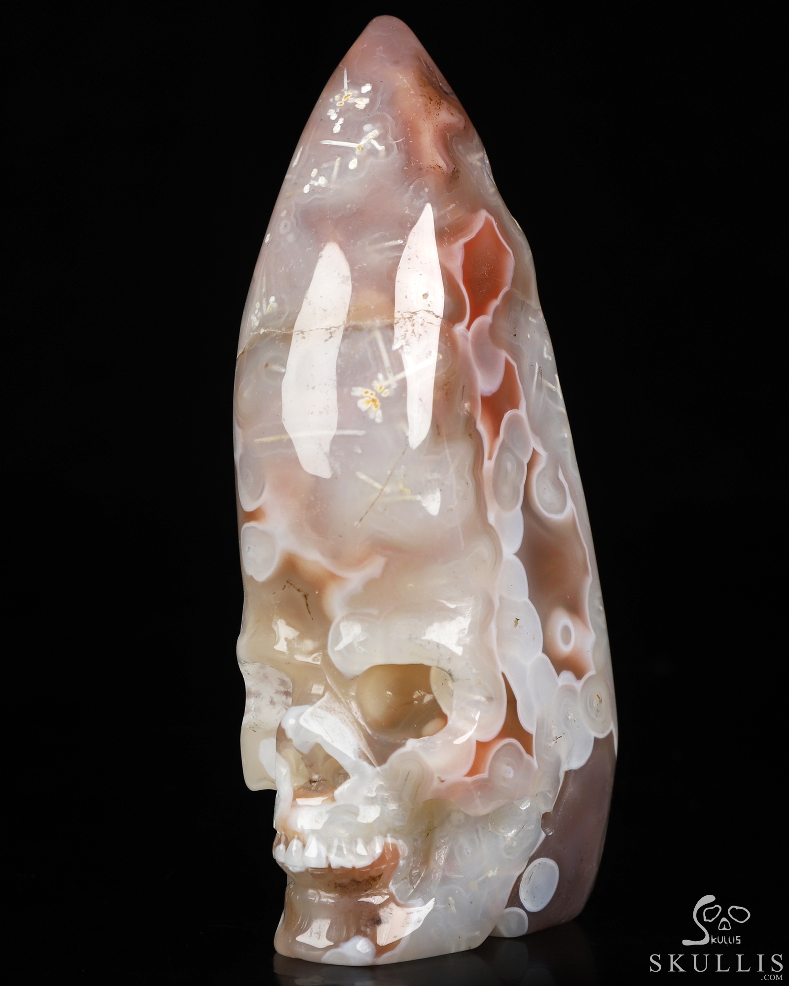 Gemstone 3.5" Mozambique Agate Hand Carved Crystal Skull Fine Art Sculpture, Crystal Healing Gemstone 3.5" Mozambique Agate Hand Carved Crystal Skull Fine Art Sculpture, Crystal Healing