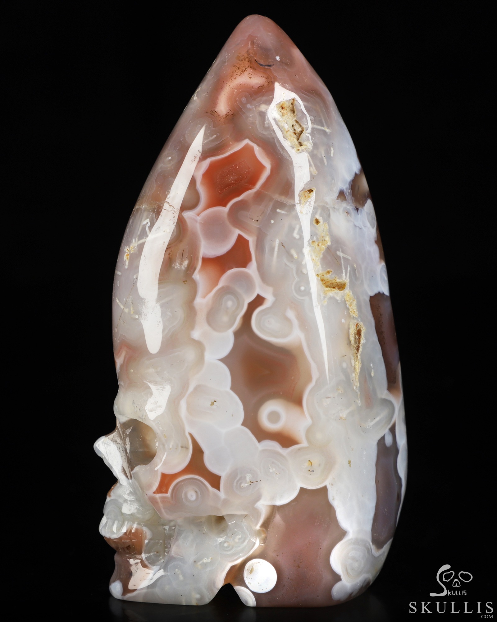 Gemstone 3.5" Mozambique Agate Hand Carved Crystal Skull Fine Art Sculpture, Crystal Healing Gemstone 3.5" Mozambique Agate Hand Carved Crystal Skull Fine Art Sculpture, Crystal Healing