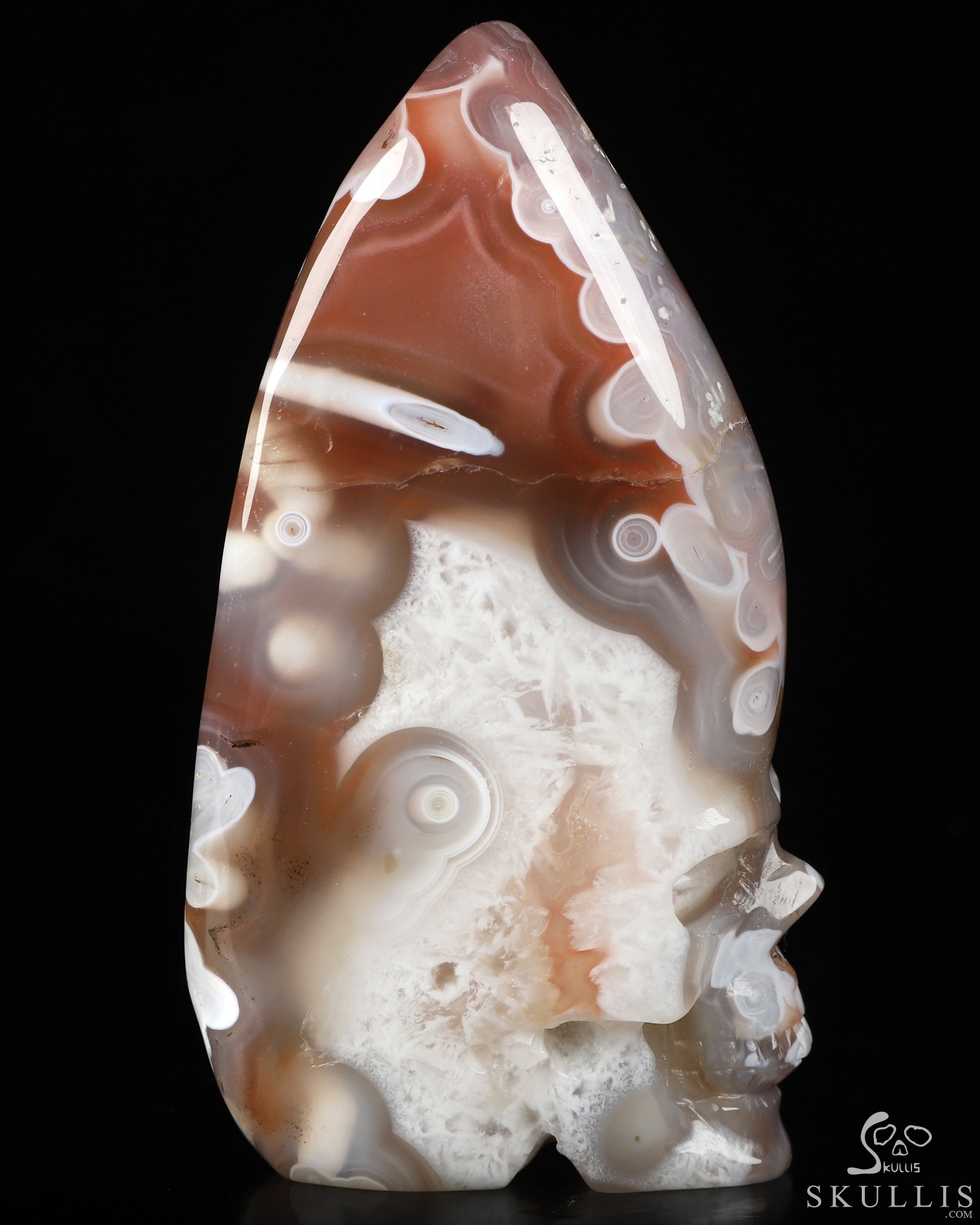 Gemstone 3.5" Mozambique Agate Hand Carved Crystal Skull Fine Art Sculpture, Crystal Healing Gemstone 3.5" Mozambique Agate Hand Carved Crystal Skull Fine Art Sculpture, Crystal Healing